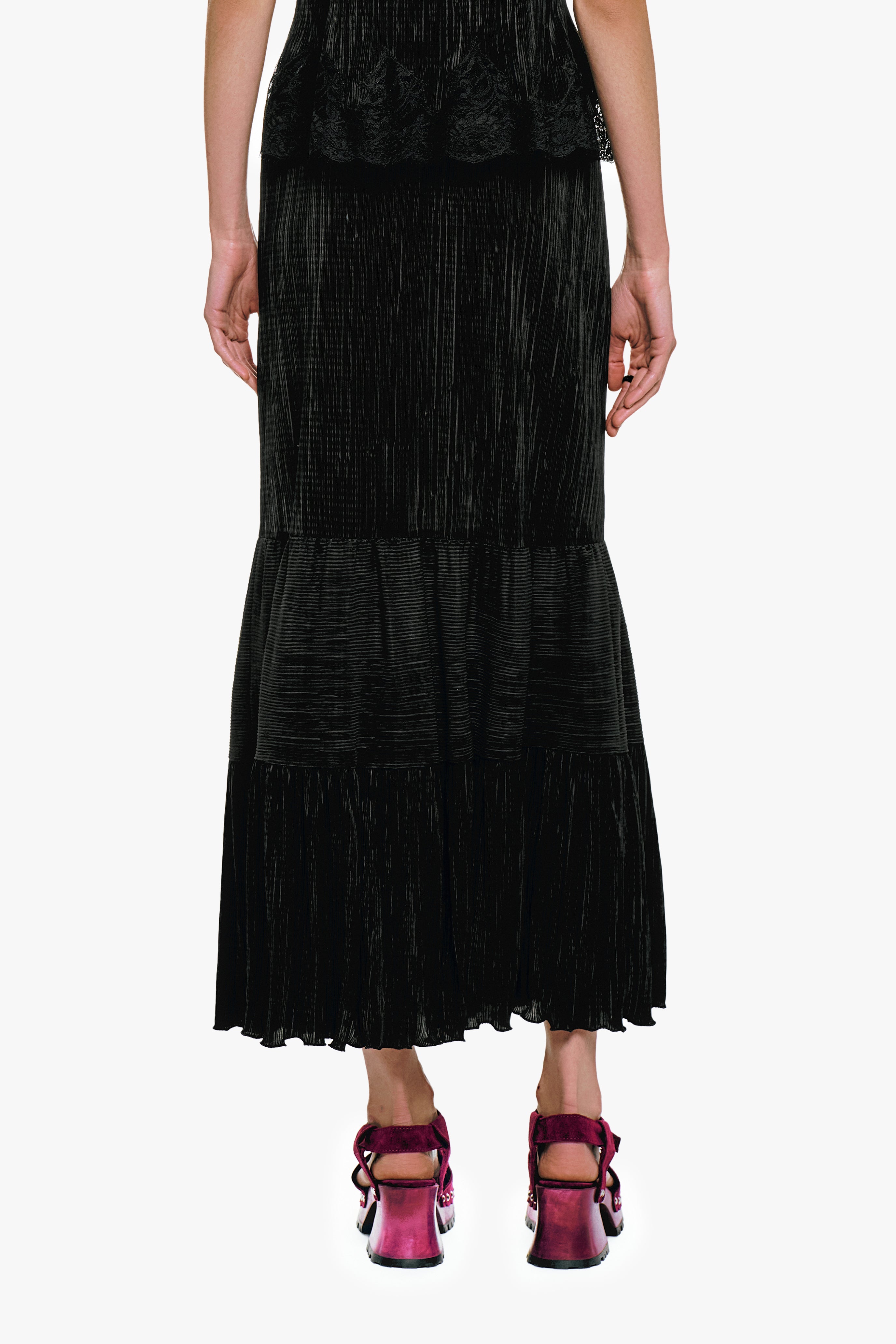Plissé Tiered Maxi Skirt - Black - Anna Sui Sale