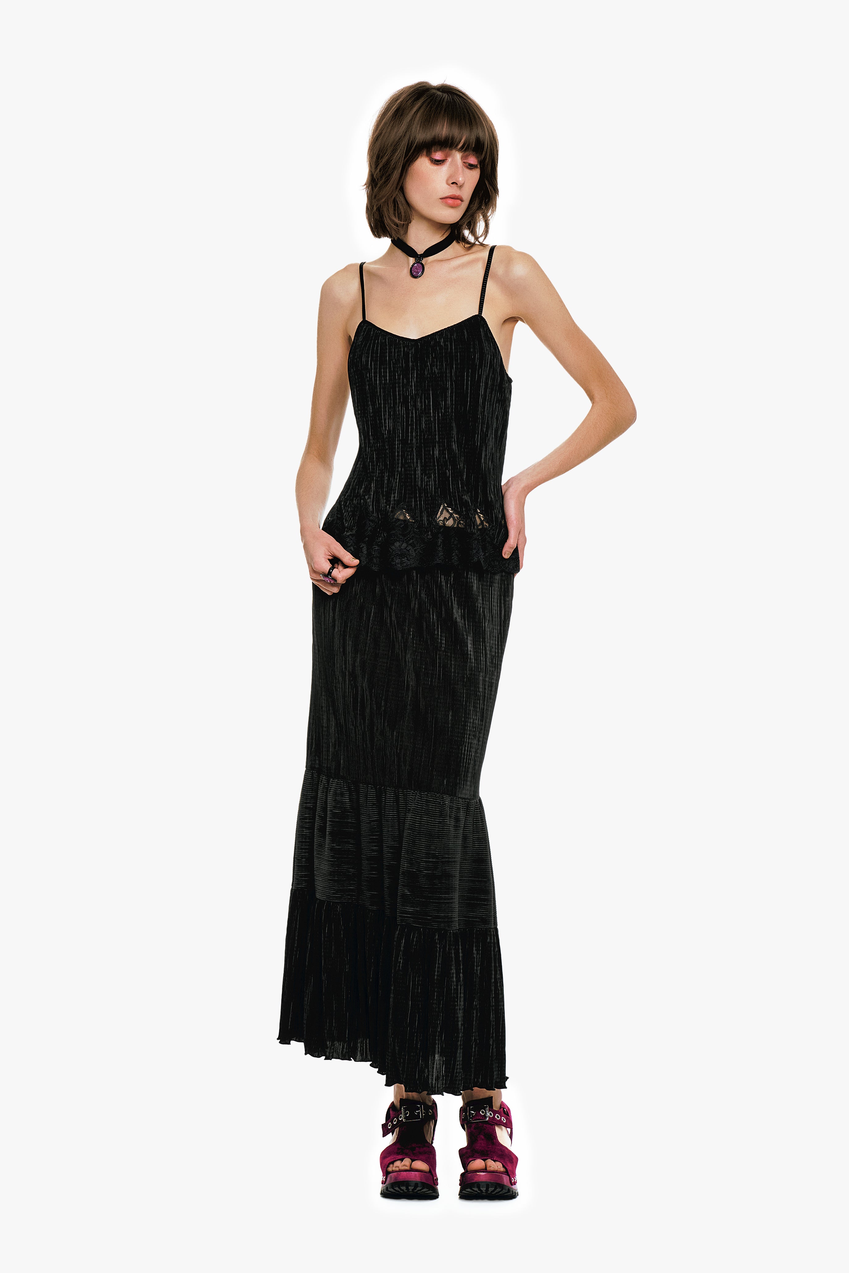 Plissé Tiered Maxi Skirt - Black - Anna Sui Sale