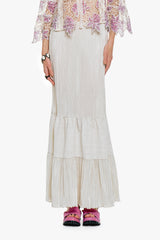 Plissé Tiered Maxi Skirt - Cream - Anna Sui Online