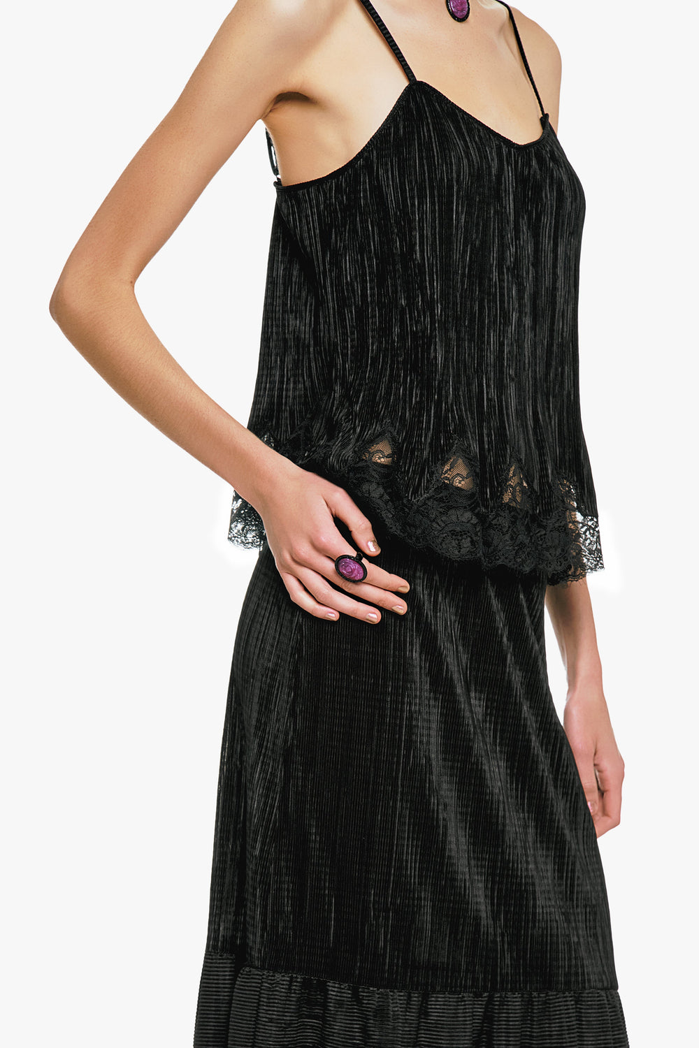 Plissé Lace Trimmed Cami Top - Anna Sui Discount