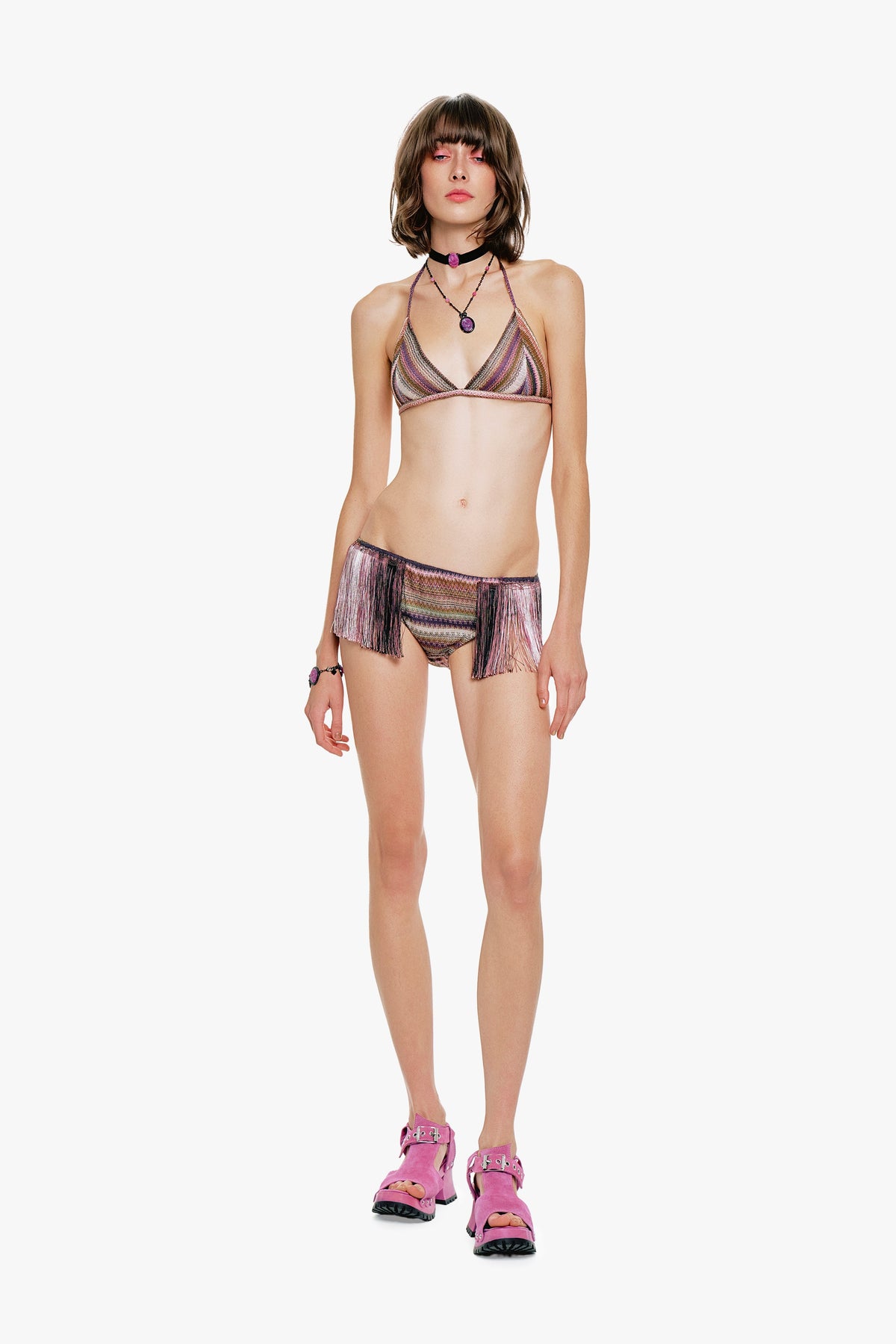 Wavy Chevron Knit Fringe Stripe Bikini Set - Anna Sui Sale