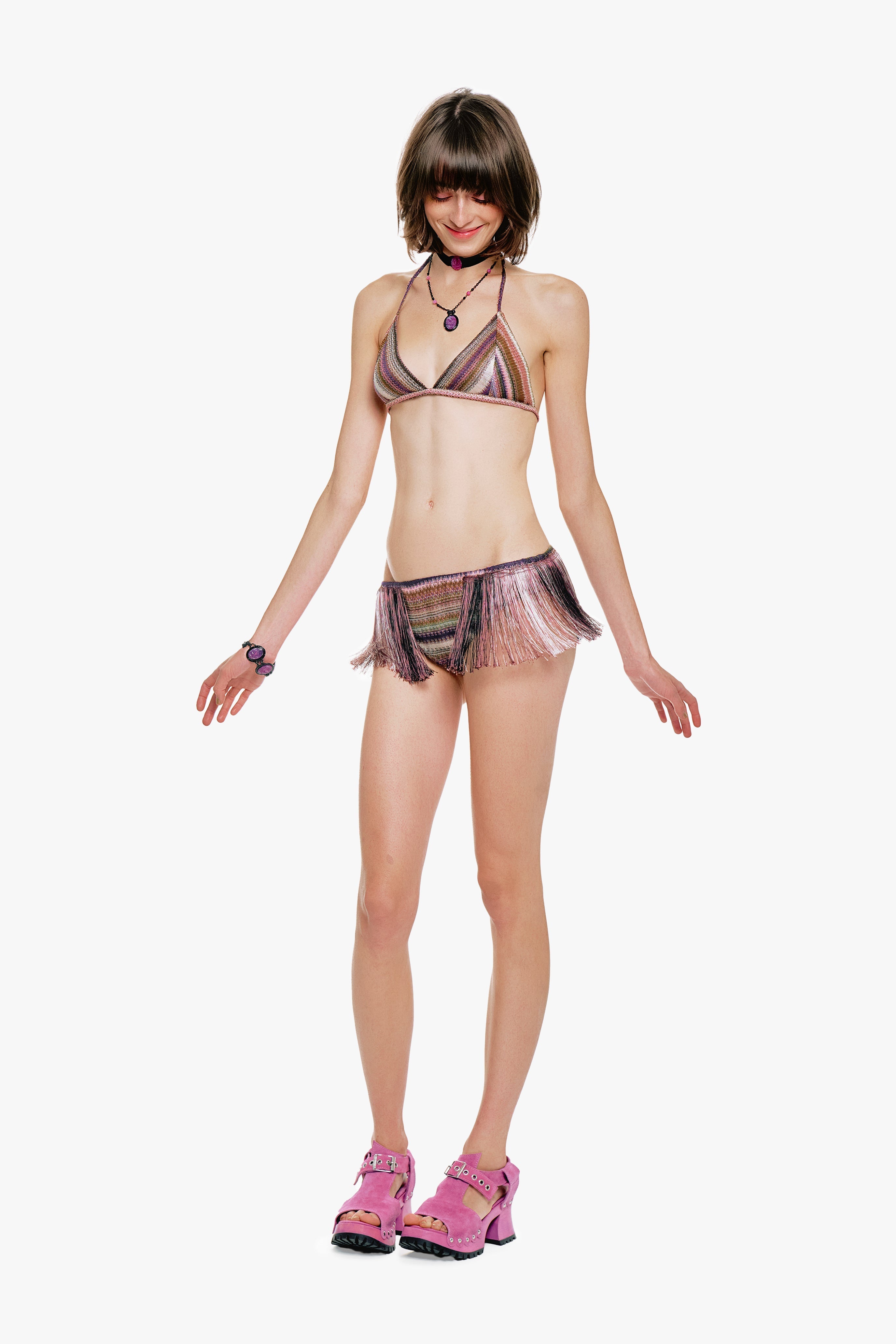 Wavy Chevron Knit Fringe Stripe Bikini Set - Anna Sui Sale