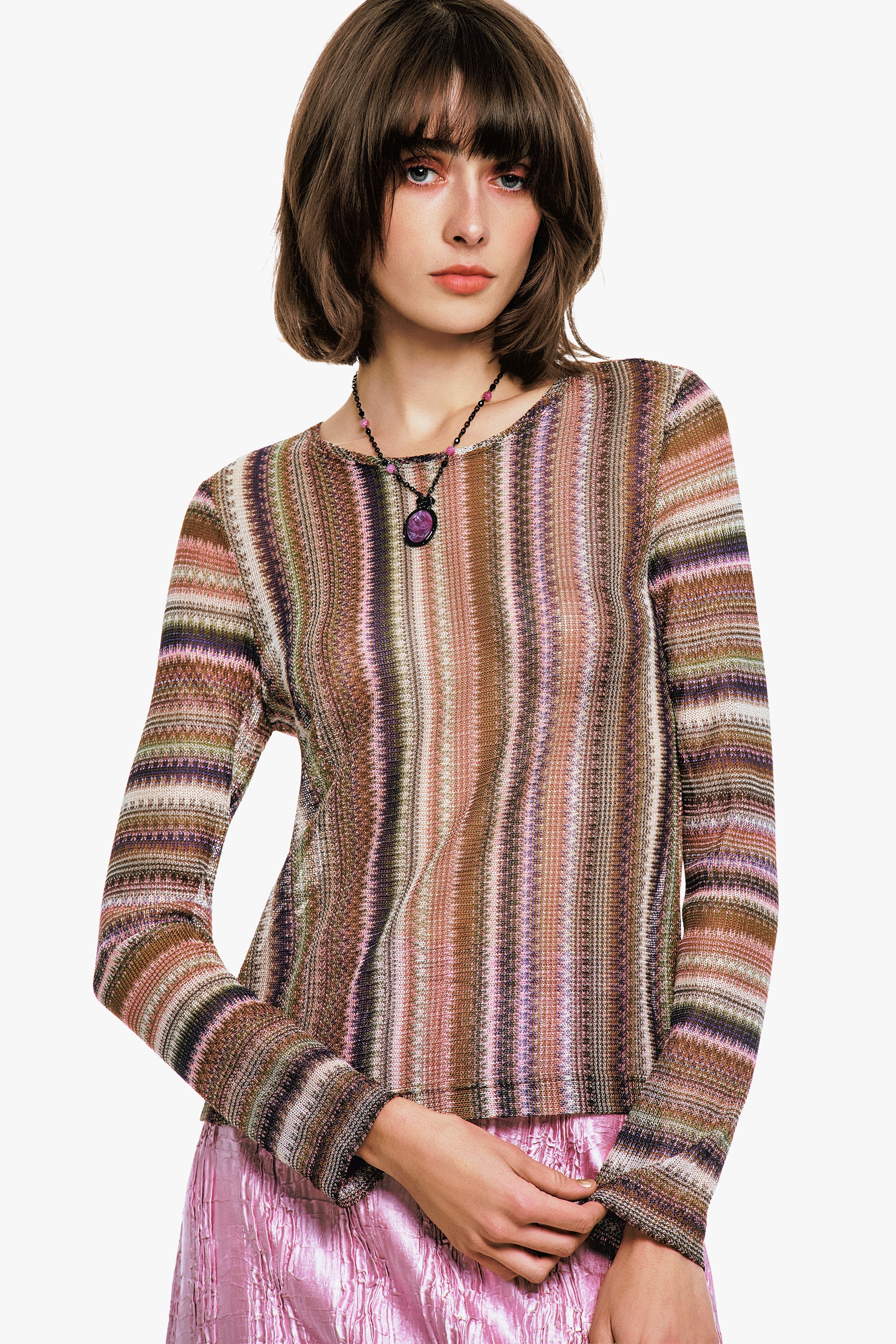 Wavy Chevron Knit Long Sleeve Stripe Top - Anna Sui Outlet