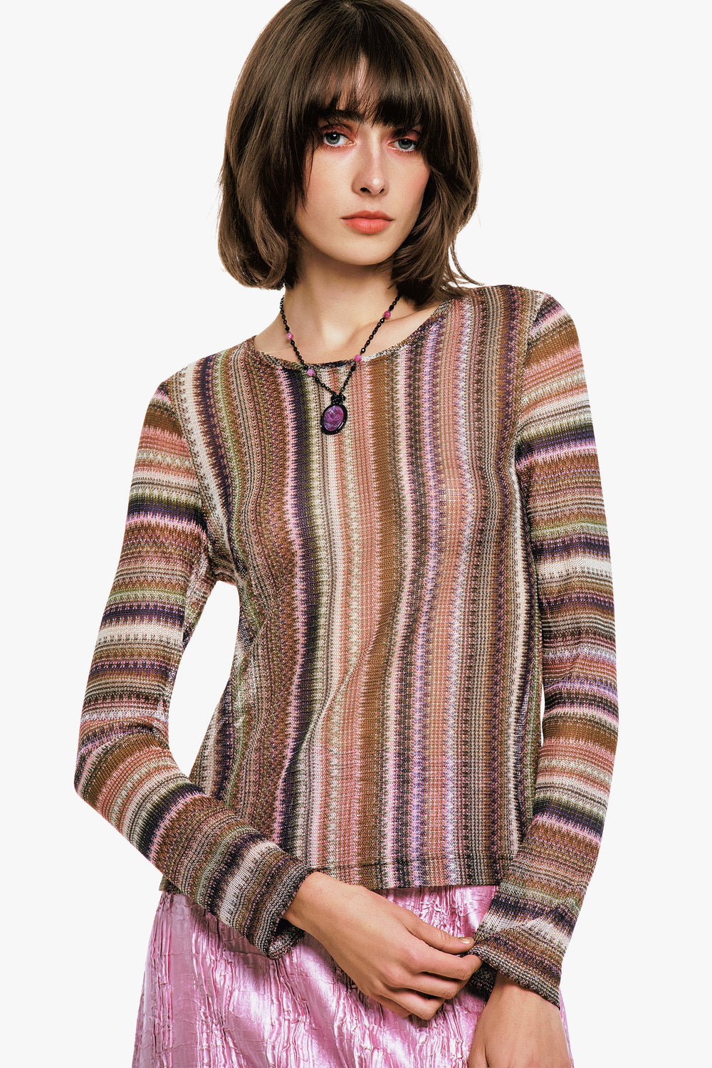 Wavy Chevron Knit Long Sleeve Stripe Top - Anna Sui Outlet