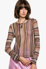 Wavy Chevron Knit Long Sleeve Stripe Top - Anna Sui Outlet