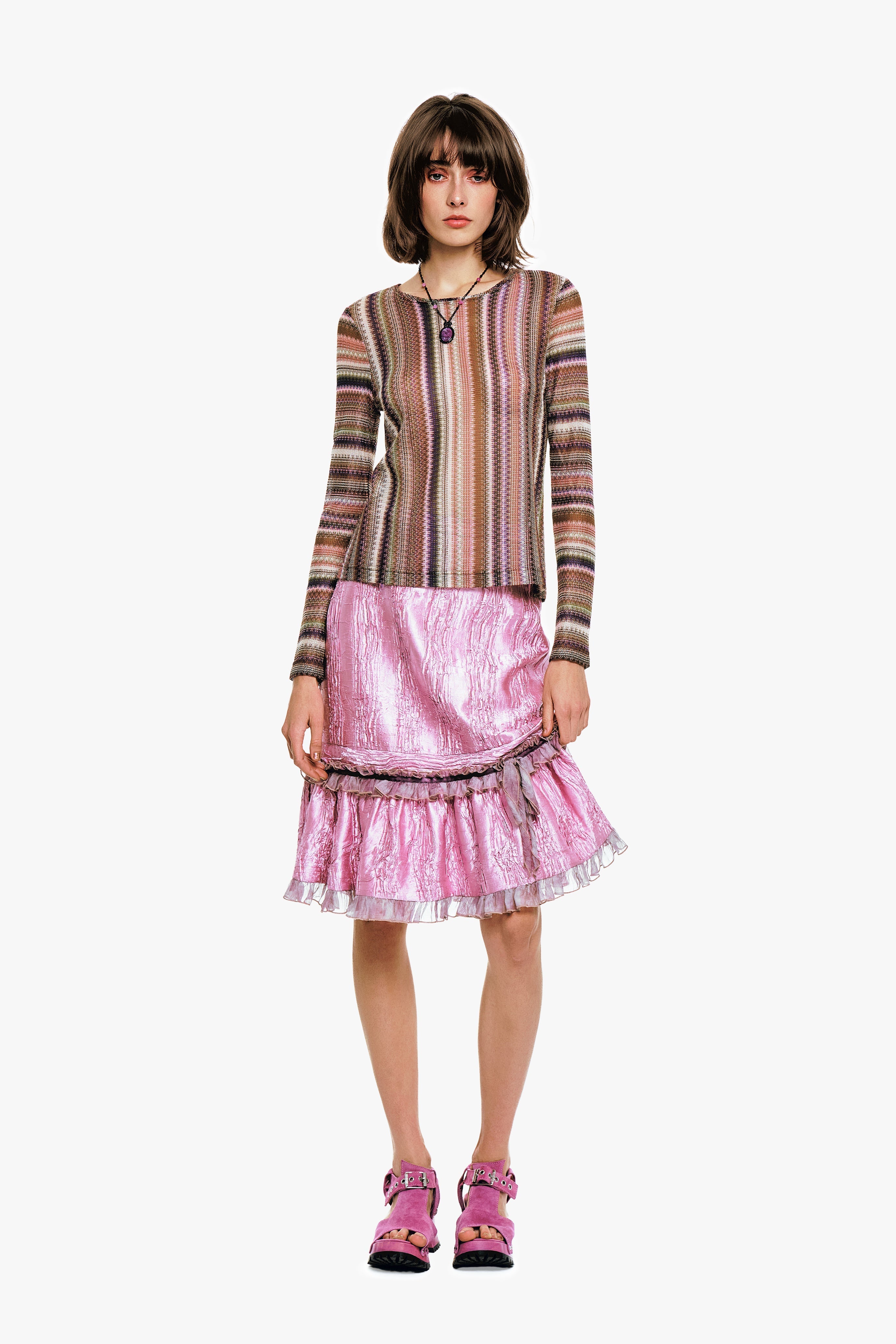 Wavy Chevron Knit Long Sleeve Stripe Top - Anna Sui Outlet