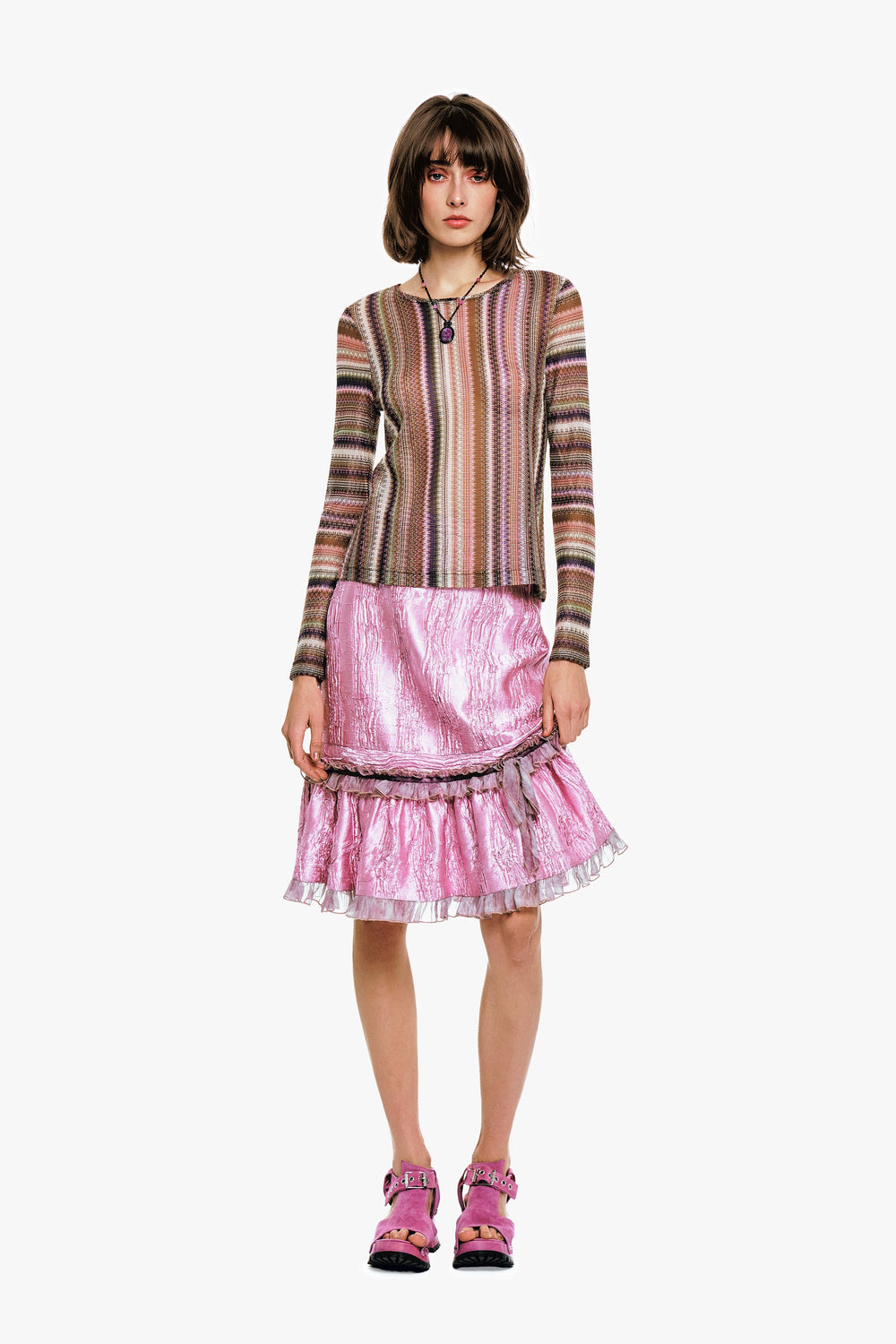 Wavy Chevron Knit Long Sleeve Stripe Top - Anna Sui Outlet