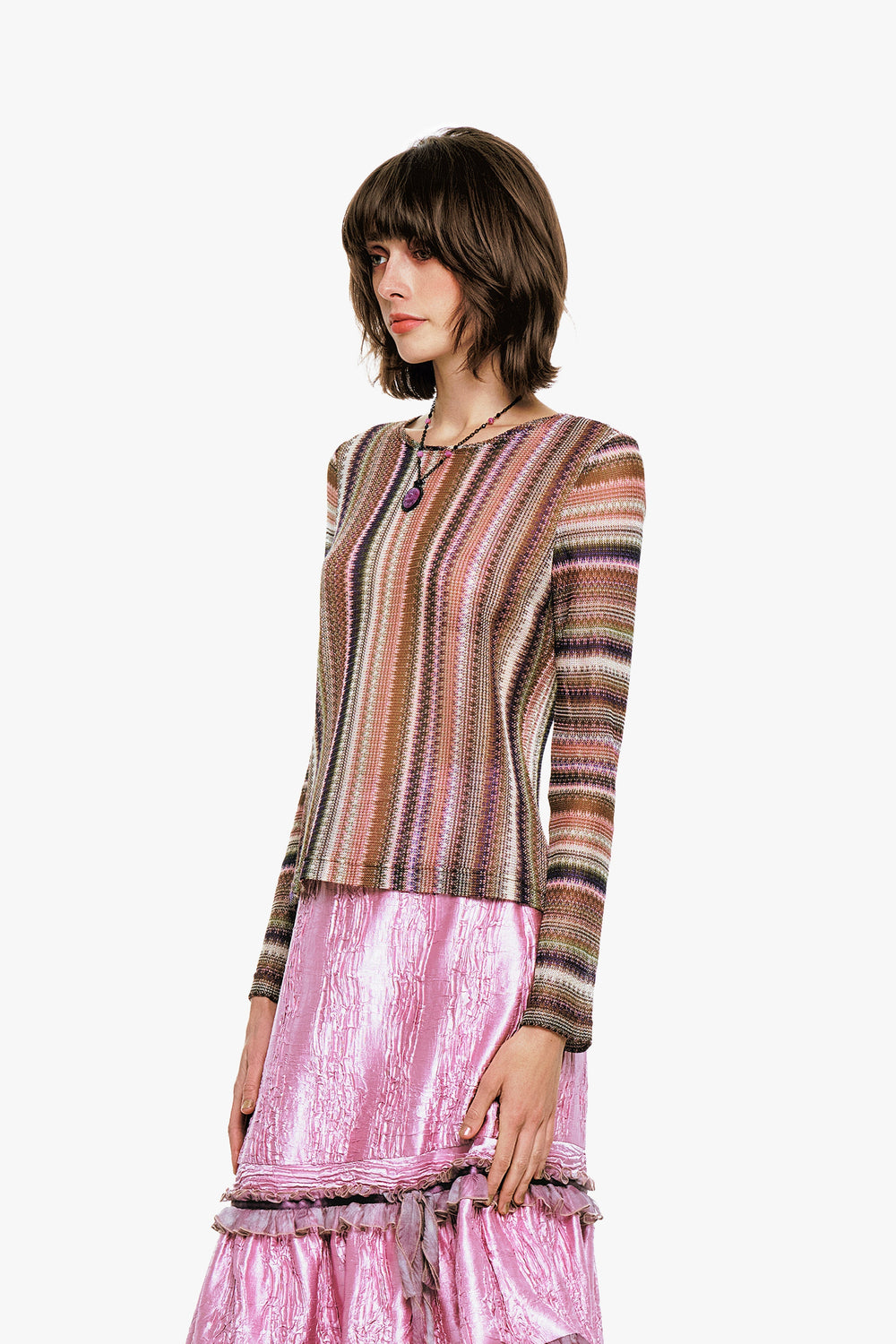 Wavy Chevron Knit Long Sleeve Stripe Top - Anna Sui Outlet