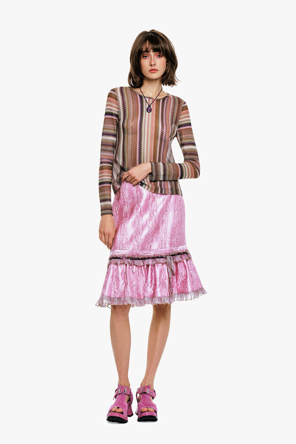 Wavy Chevron Knit Long Sleeve Stripe Top - Anna Sui Outlet
