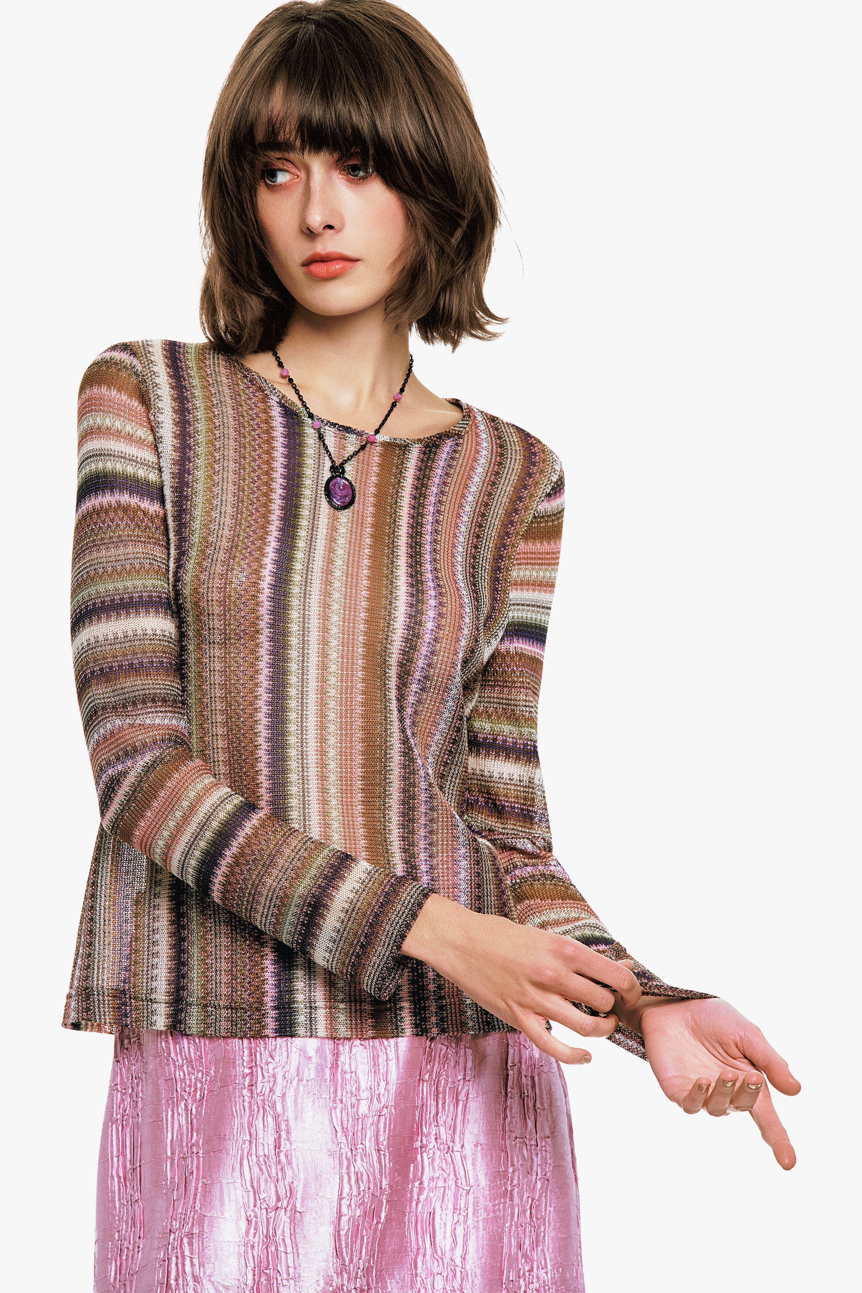 Wavy Chevron Knit Long Sleeve Stripe Top - Anna Sui Outlet