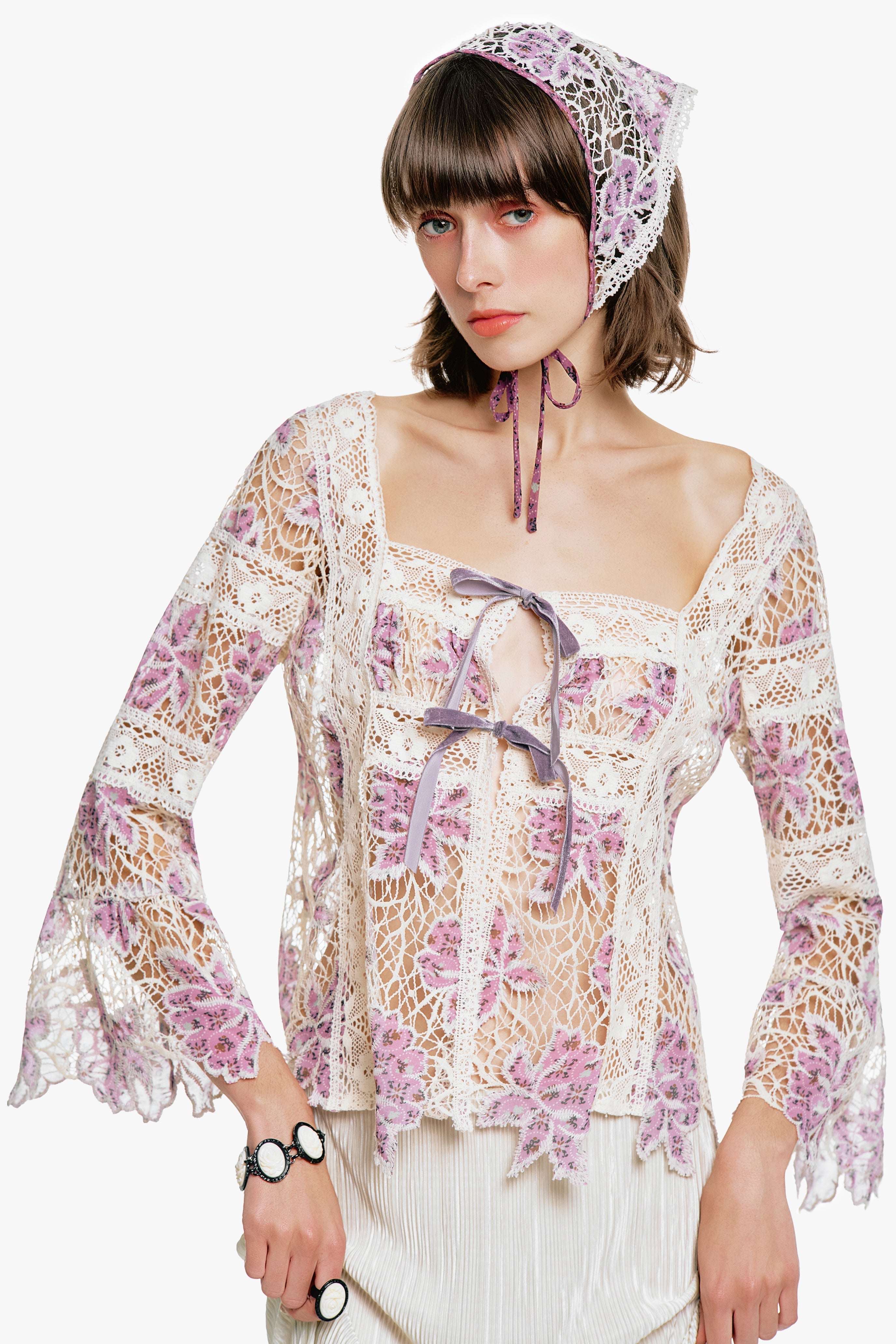 Medallion Floral Lace Tie Blouse - Anna Sui Sale