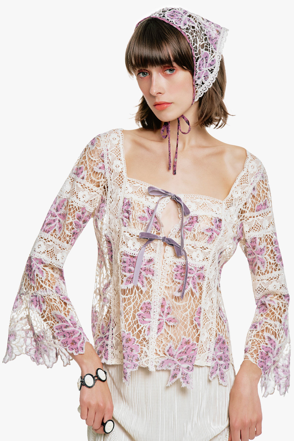 Medallion Floral Lace Tie Blouse - Anna Sui Sale
