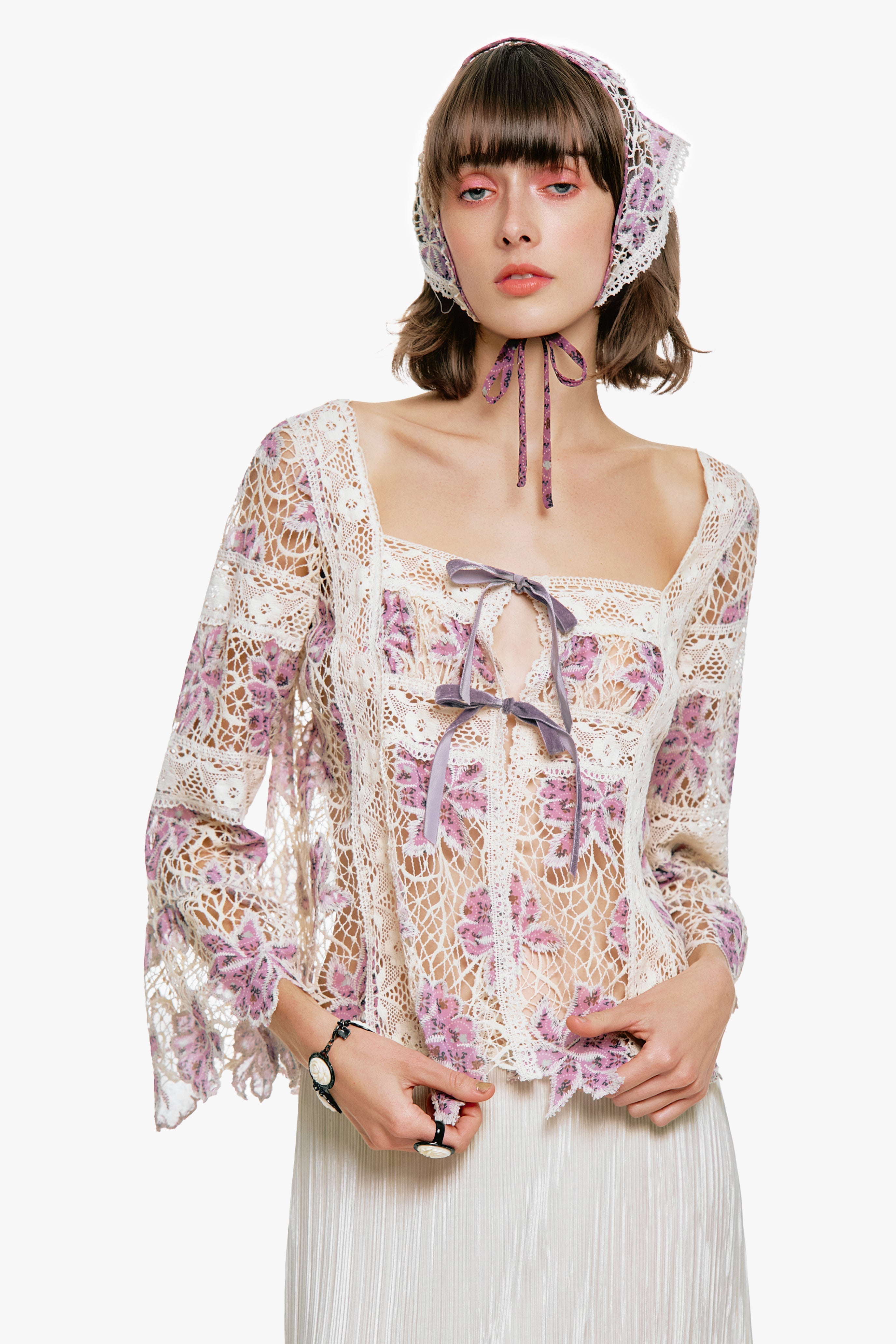 Medallion Floral Lace Tie Blouse - Anna Sui Sale