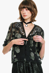 Lily and Roses Chiffon Combo Embroidered Bed Jacket - Anna Sui Online