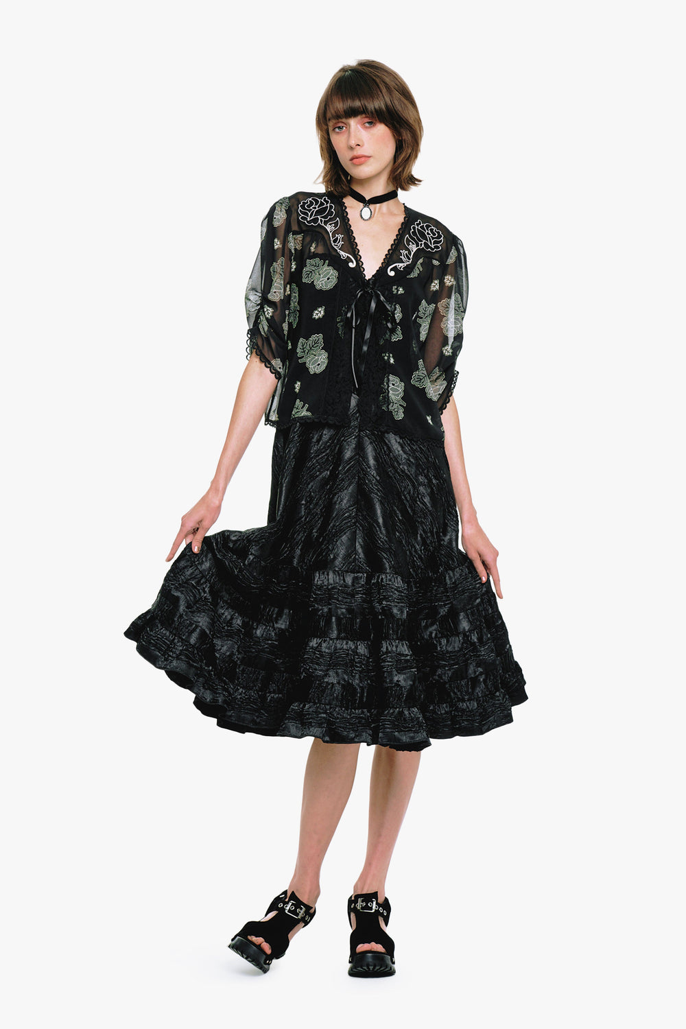 Lily and Roses Chiffon Combo Embroidered Bed Jacket - Anna Sui Online