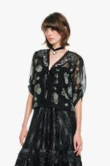 Lily and Roses Chiffon Combo Embroidered Bed Jacket - Anna Sui Online