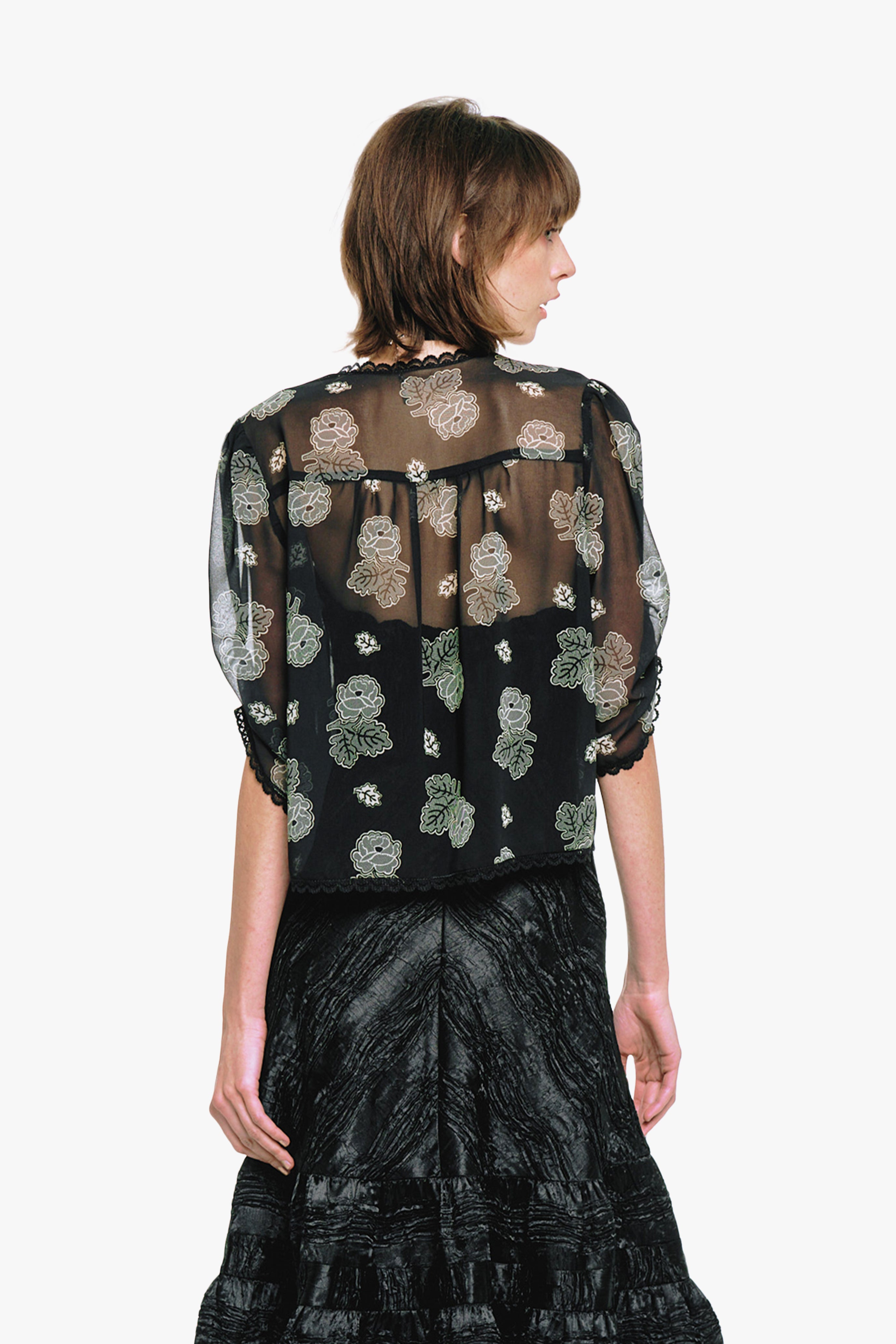 Lily and Roses Chiffon Combo Embroidered Bed Jacket - Anna Sui Online