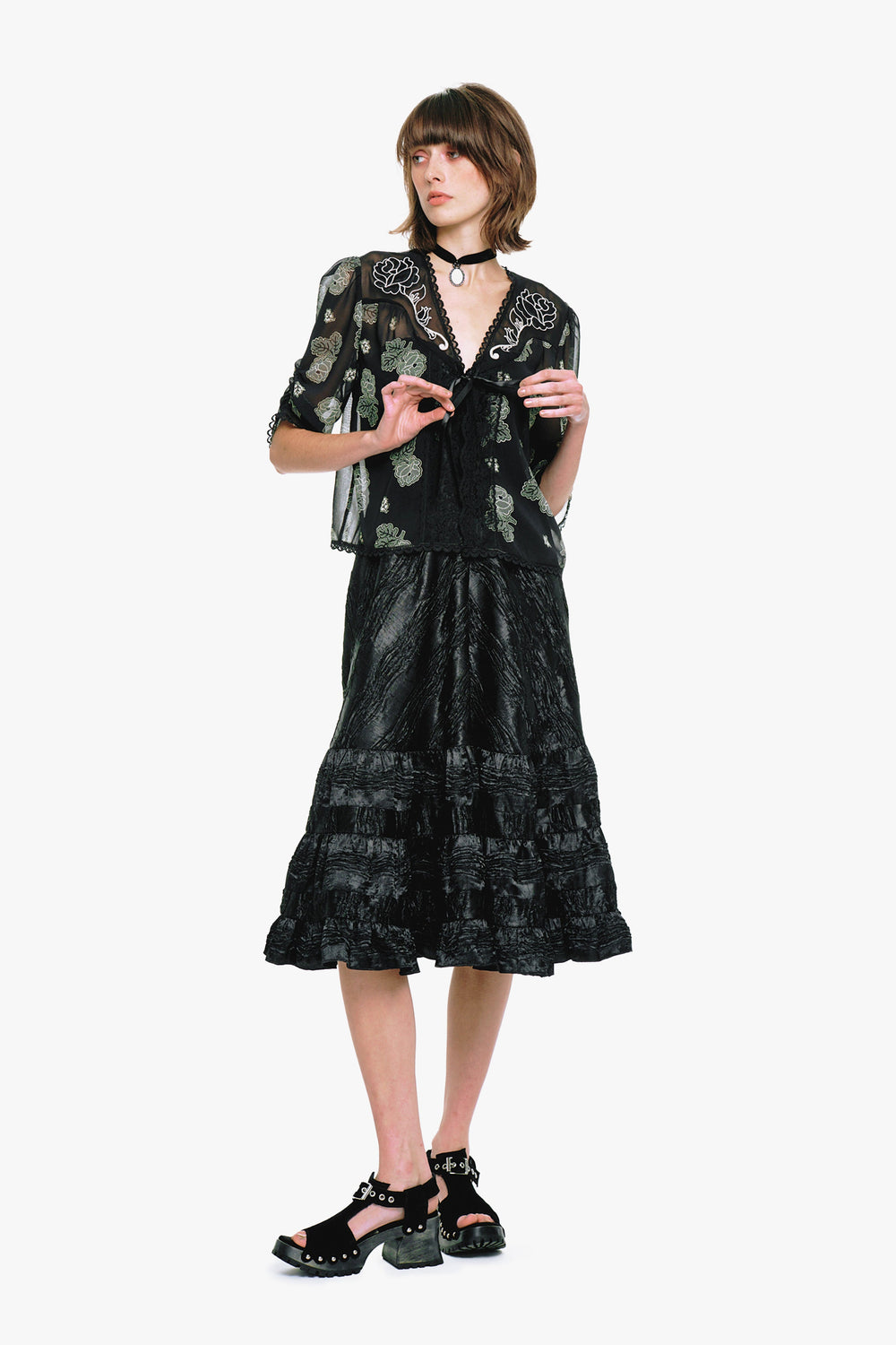 Lily and Roses Chiffon Combo Embroidered Bed Jacket - Anna Sui Online