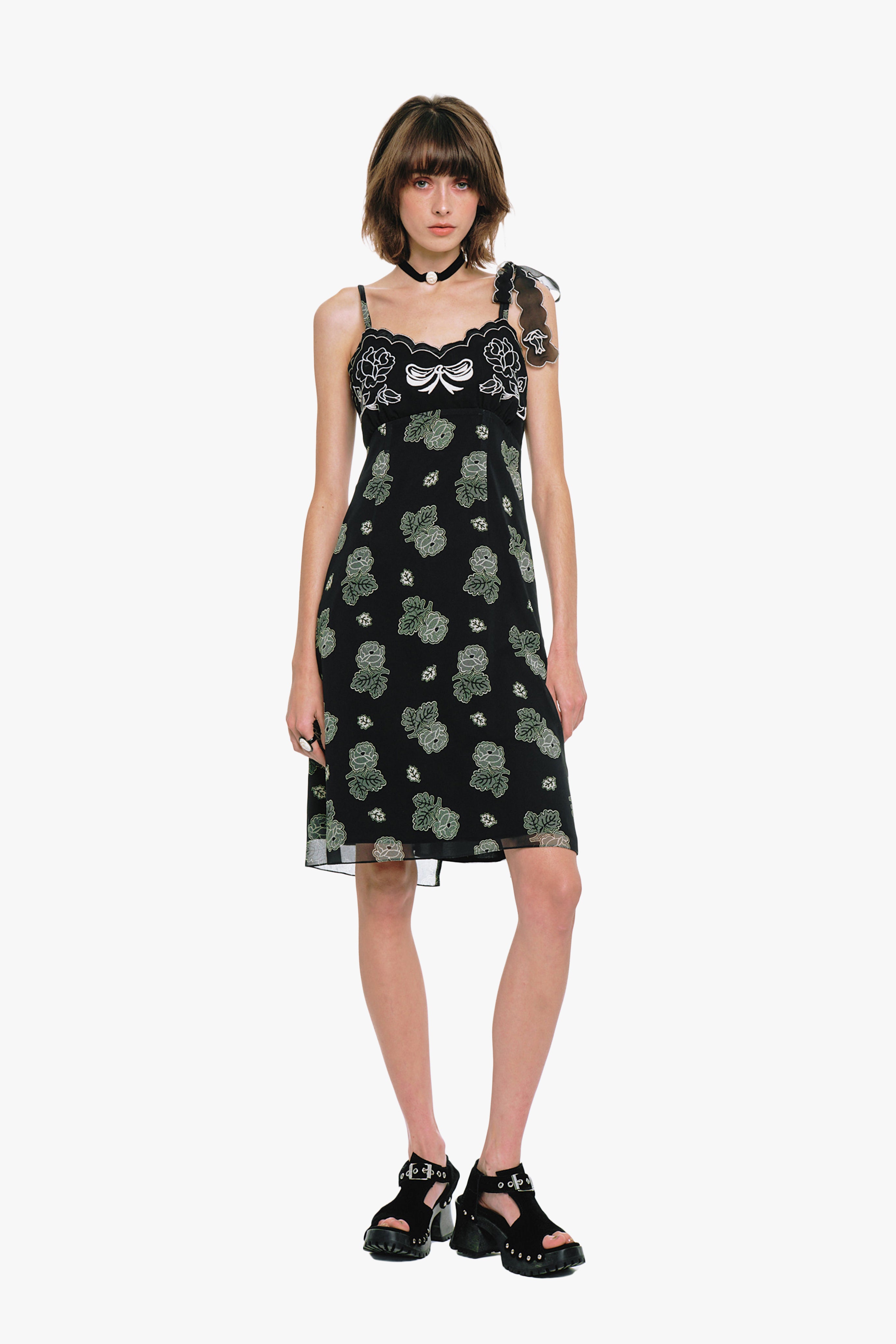 Sketch Roses Chiffon Embroidery Slip Dress - Anna Sui Sale