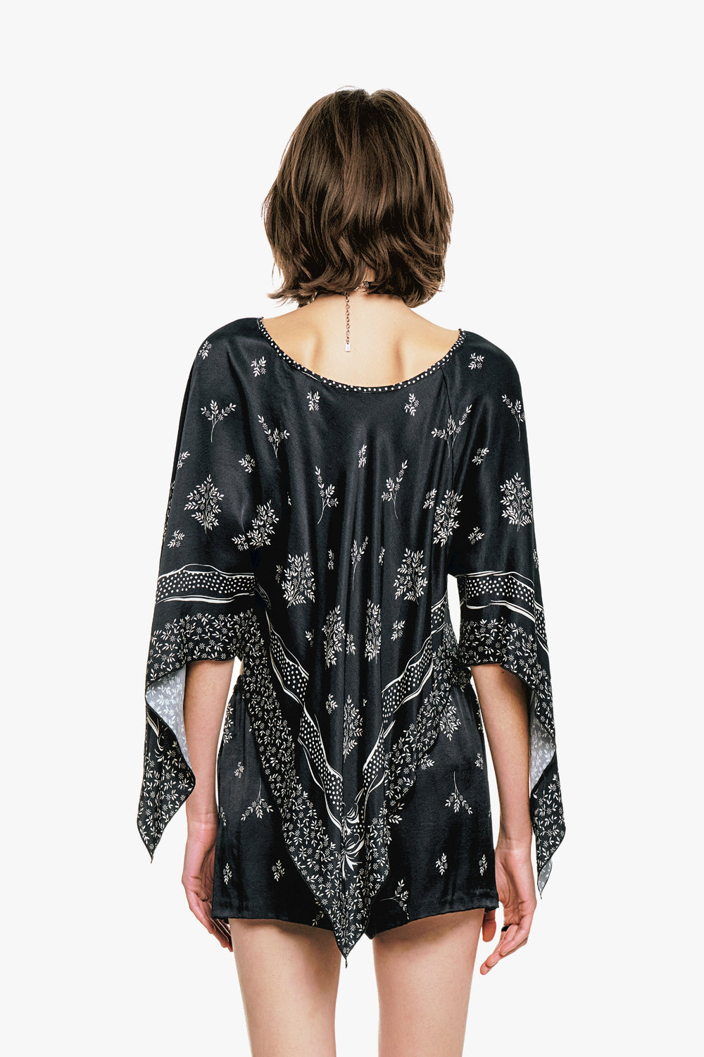 Ribbon Handkerchief Satin Print Poncho - Anna Sui US