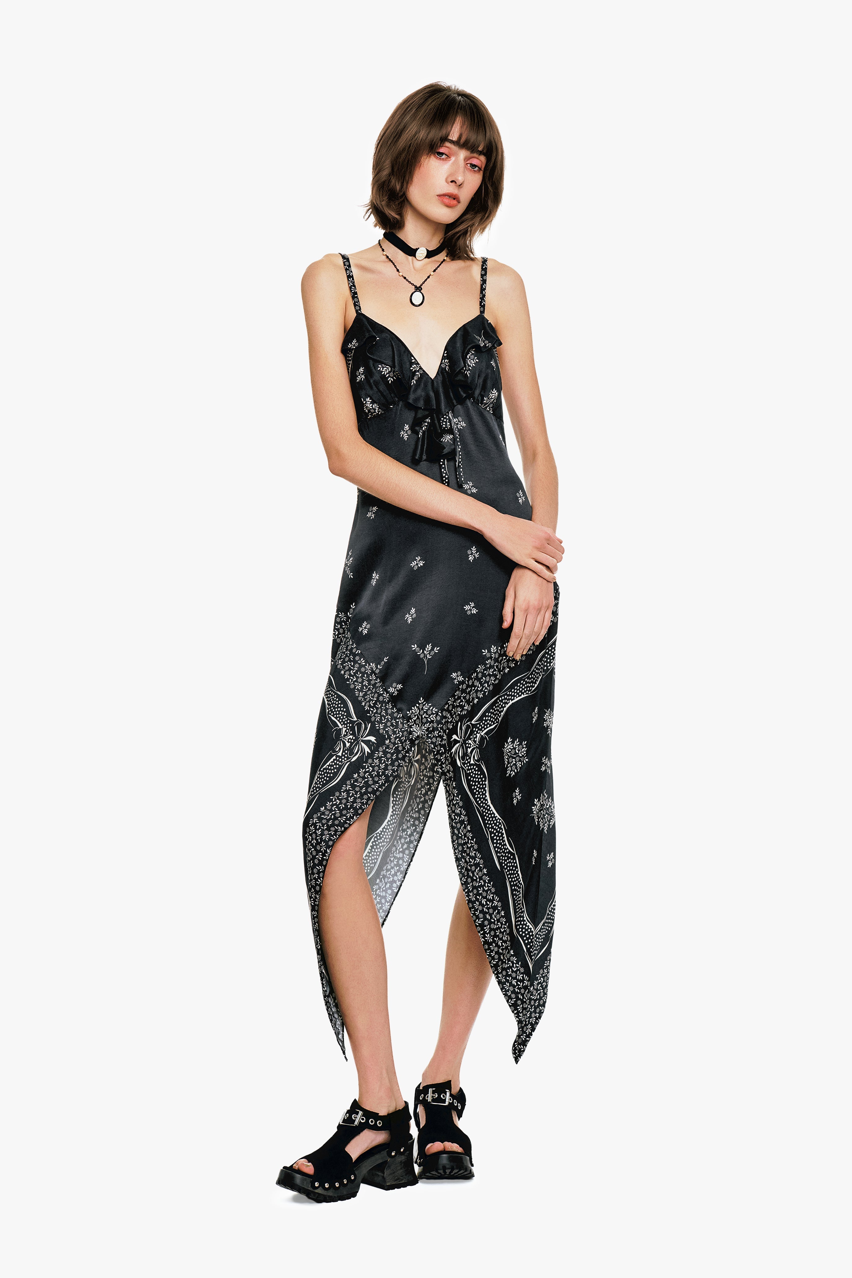 Ribbon Handkerchief Satin Print Dress - Anna Sui Online