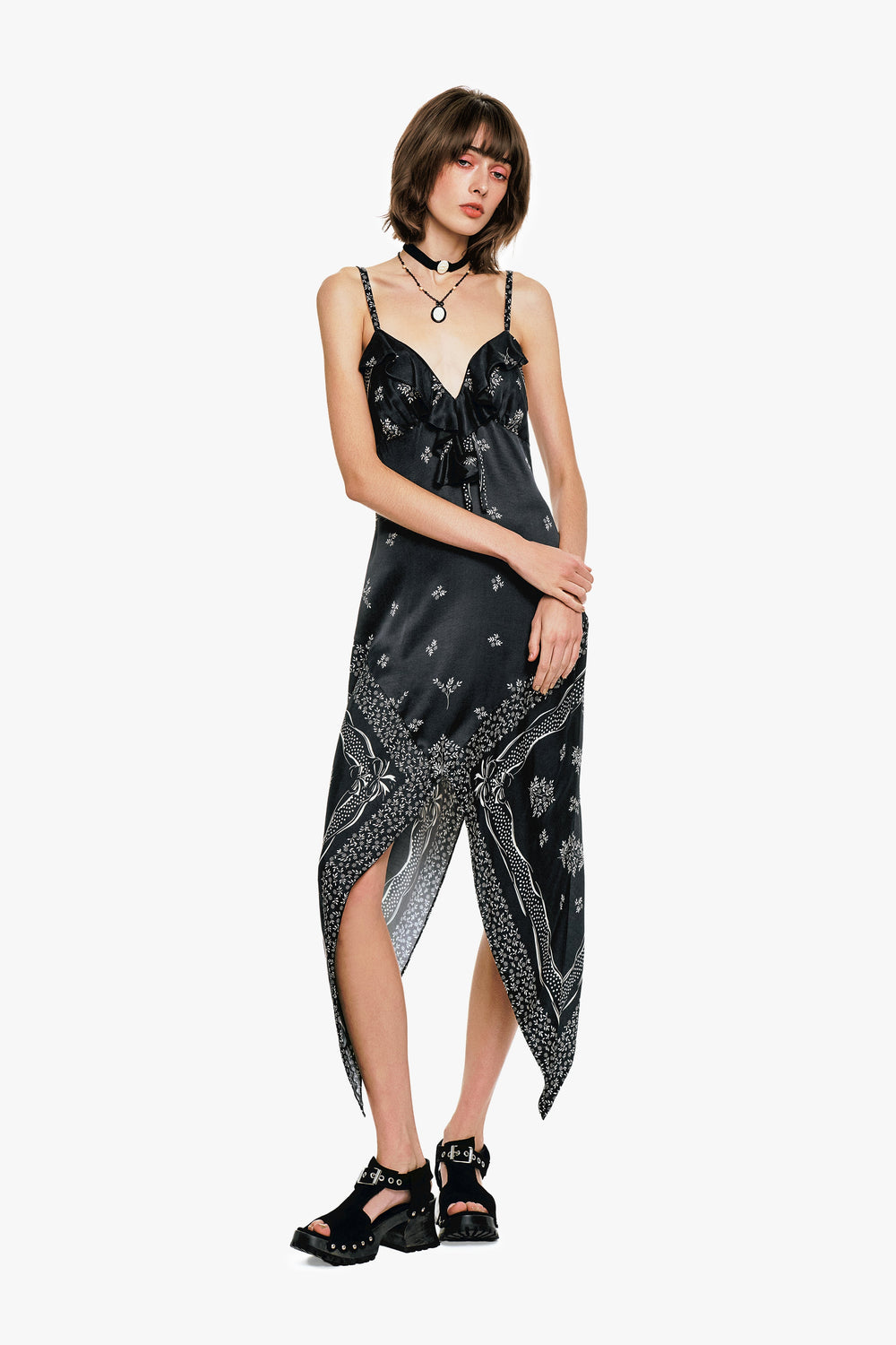 Ribbon Handkerchief Satin Print Dress - Anna Sui Online