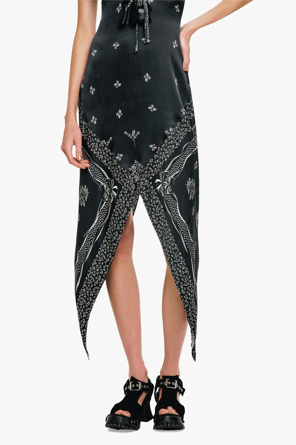 Ribbon Handkerchief Satin Print Dress - Anna Sui Online