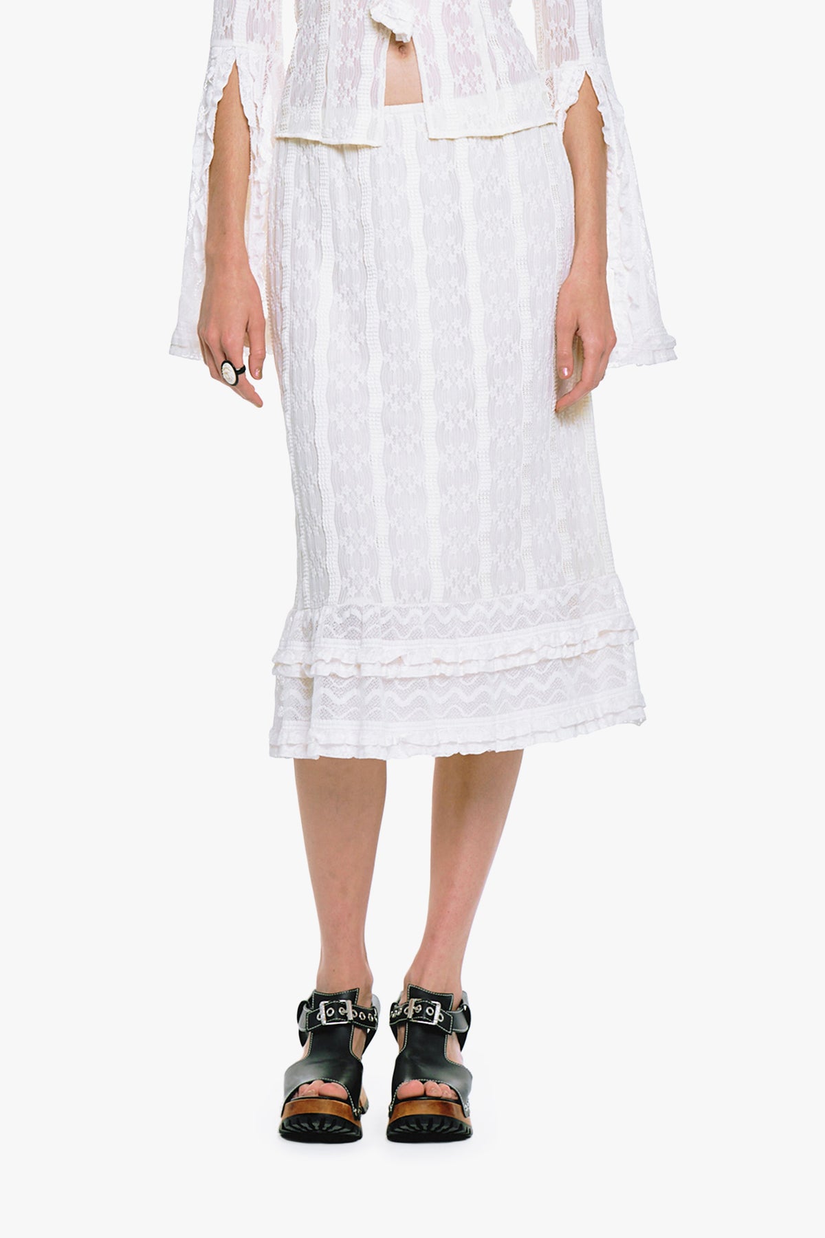 Floral Ruffle Stretch Lace Skirt - Anna Sui Discount