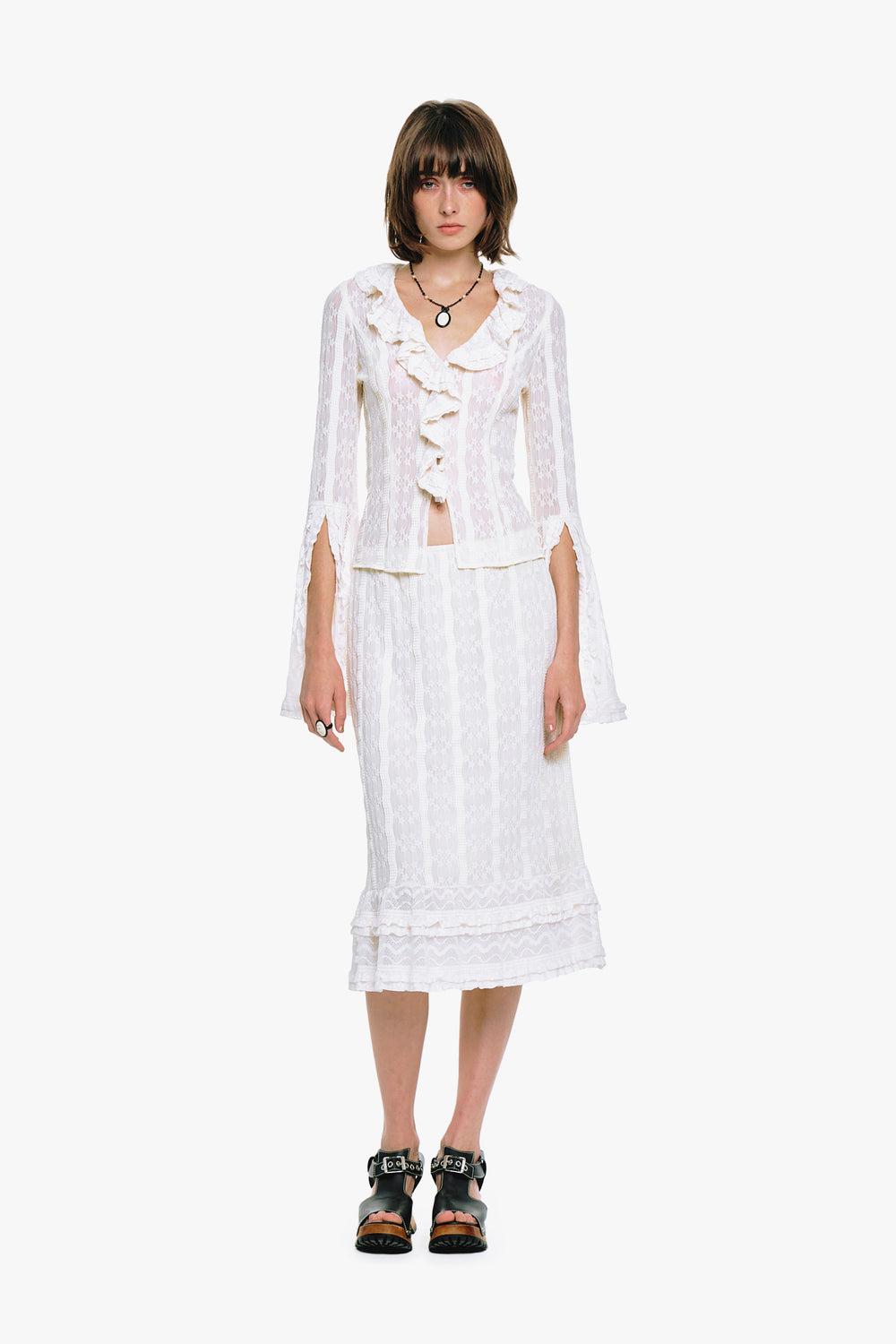 Floral Ruffle Stretch Lace Skirt - Anna Sui Discount