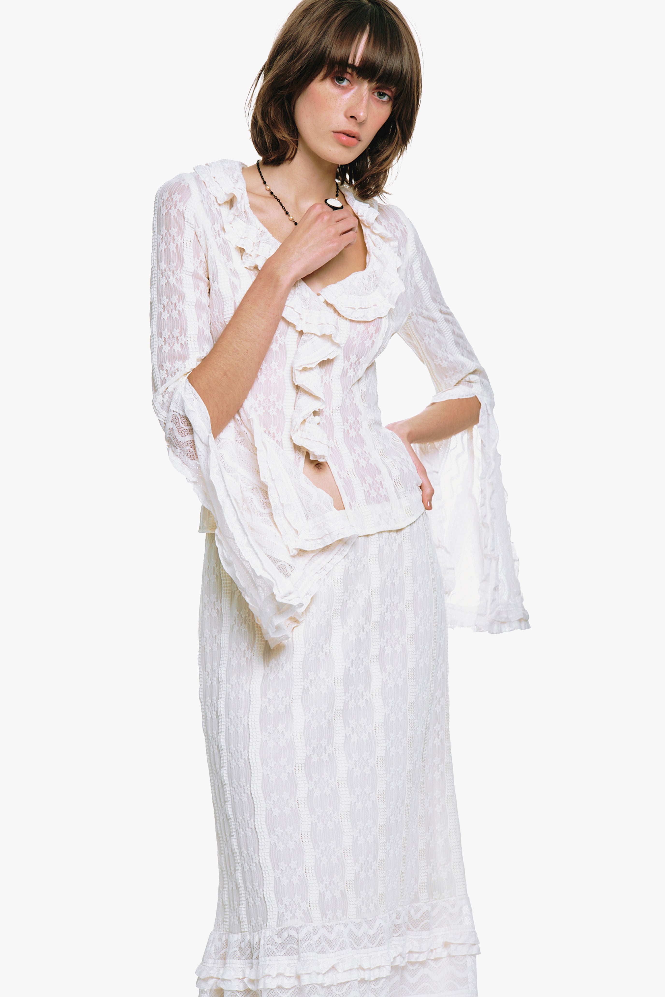 Floral Ruffle Stretch Lace Blouse - Anna Sui Discount