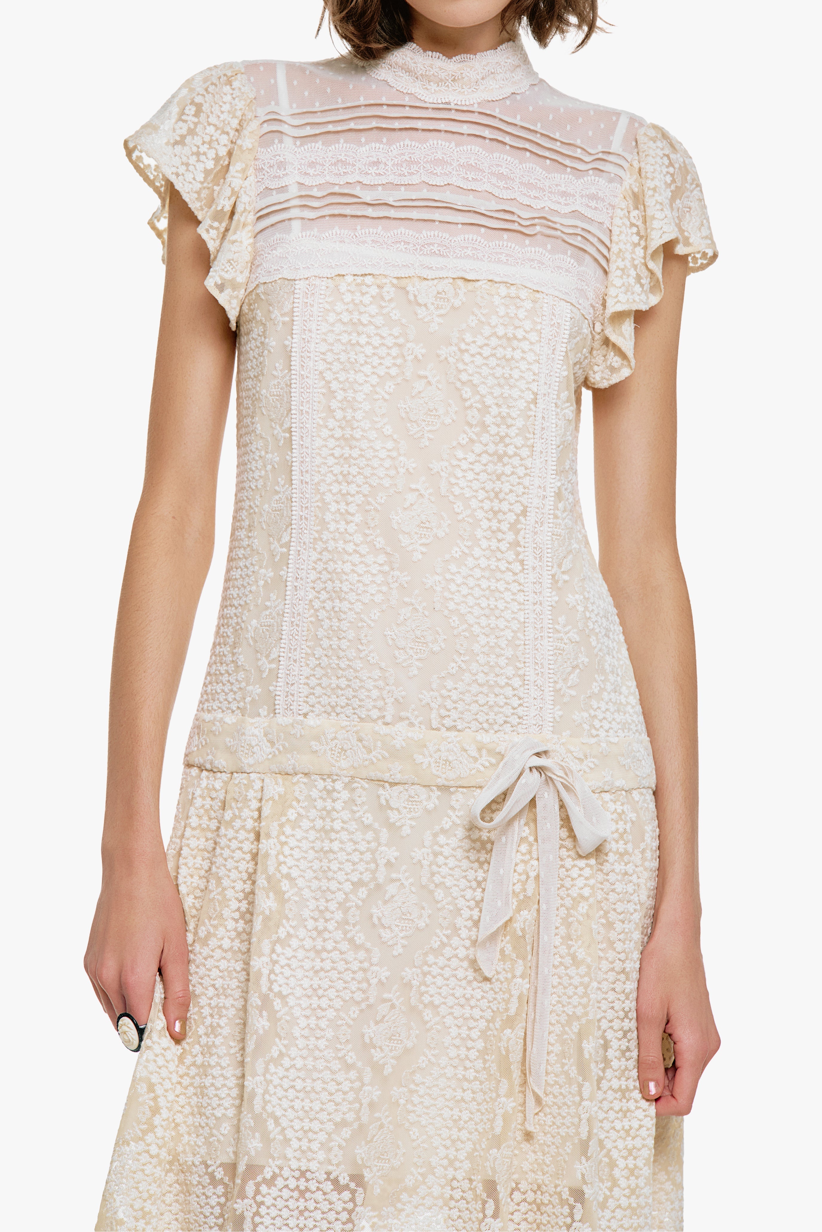 Victorian Lace Combo Drop Waist Dress - Anna Sui US