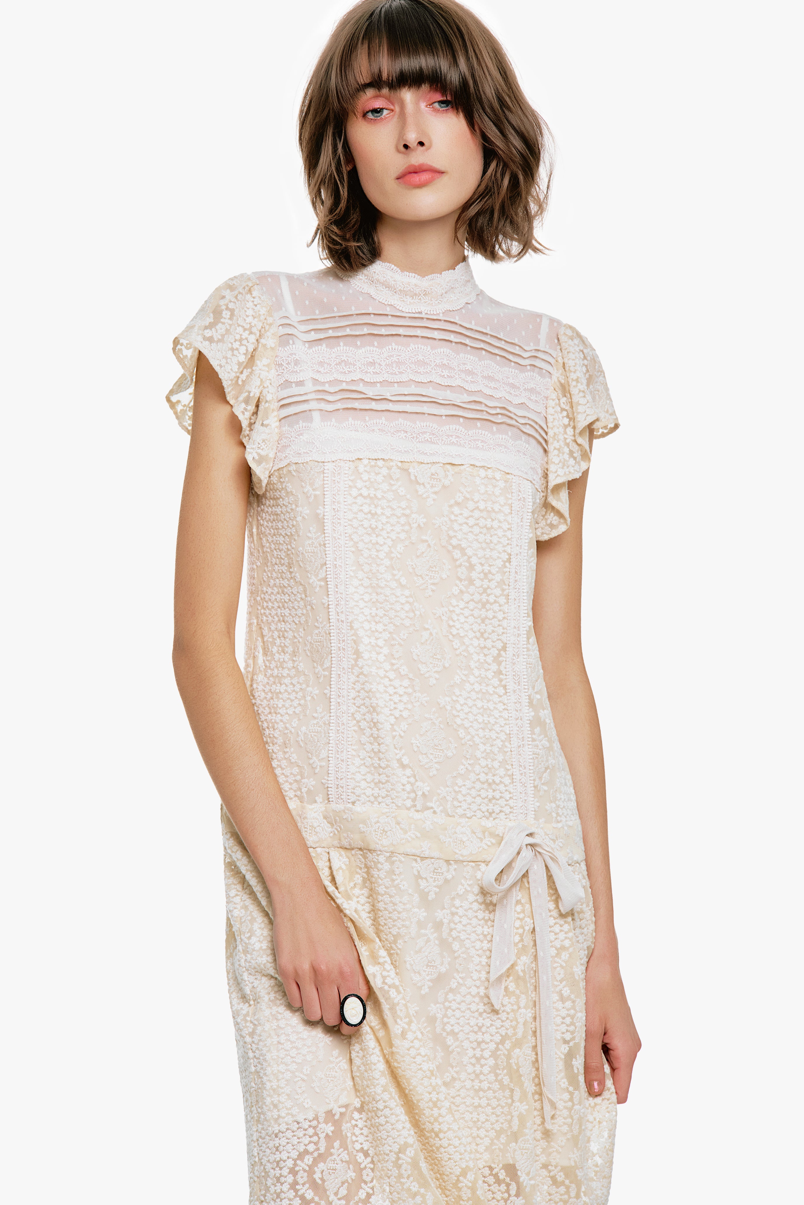 Victorian Lace Combo Drop Waist Dress - Anna Sui US