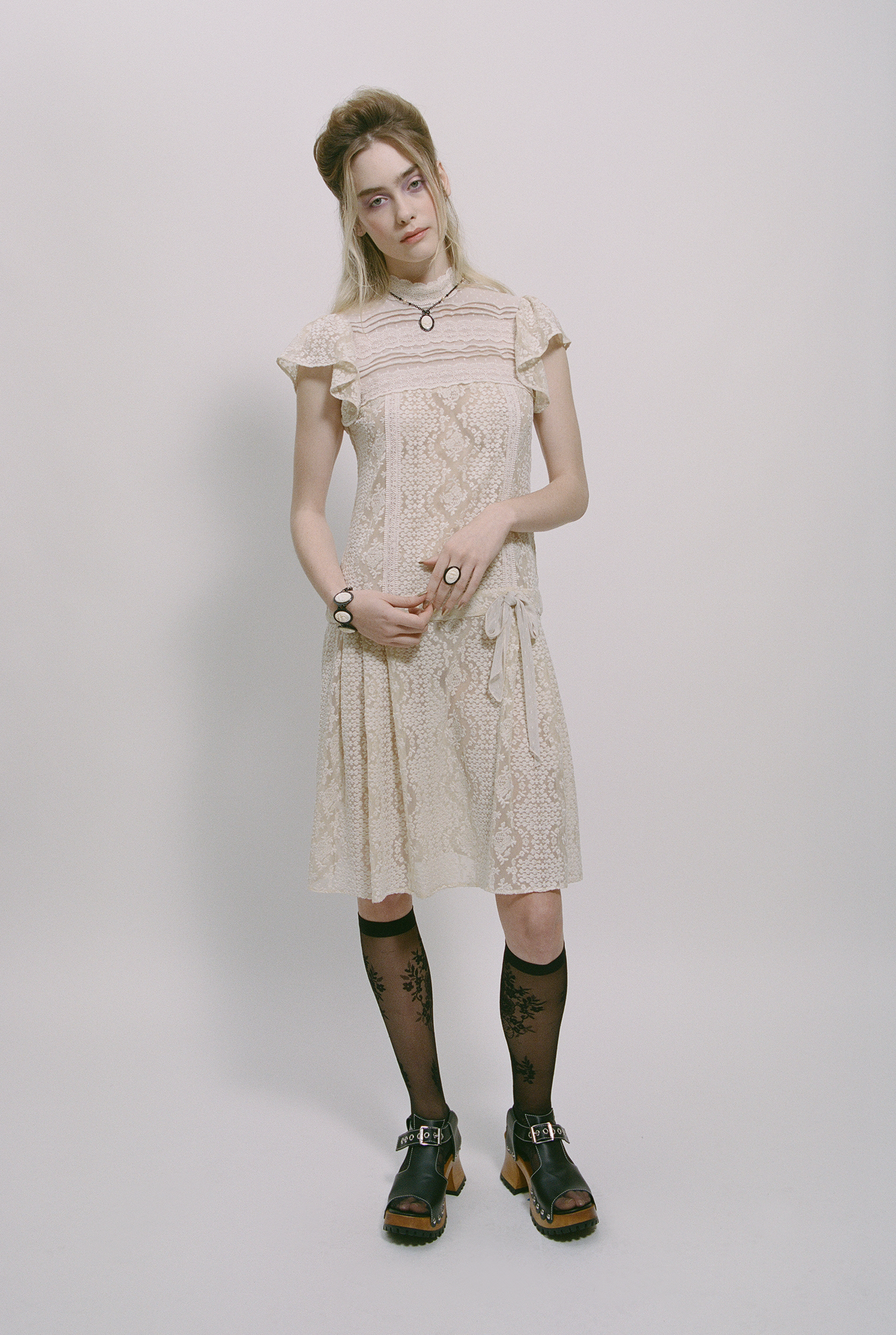 Victorian Lace Combo Drop Waist Dress - Anna Sui US