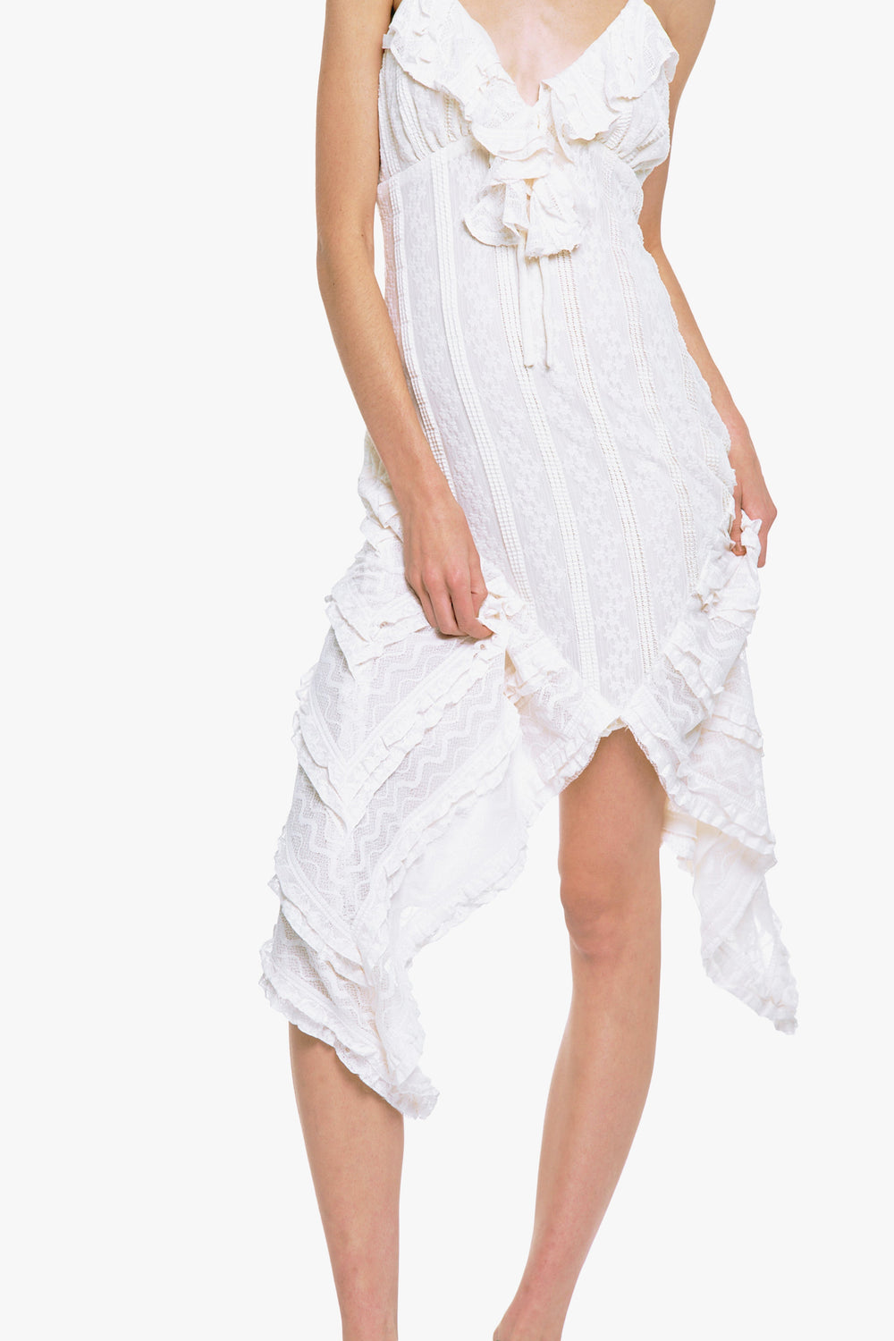 Floral Ruffle Stretch Lace Handkerchief Dress - Anna Sui Discount