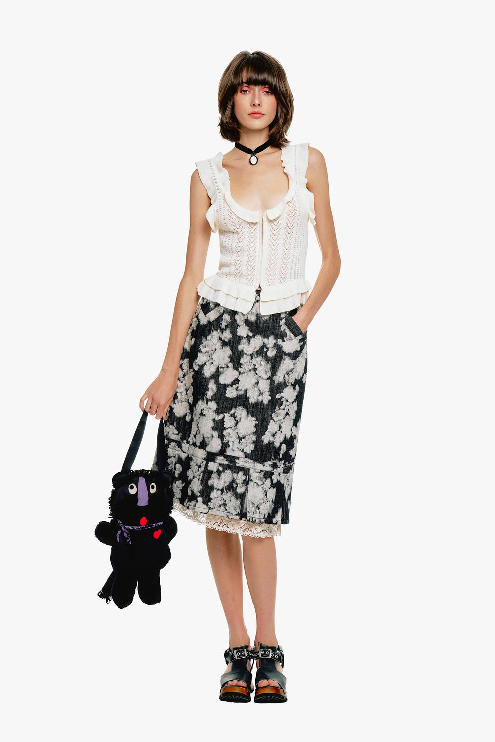 Rose Illusion Denim Lace Trimmed Skirt - Anna Sui Online