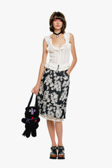 Rose Illusion Denim Lace Trimmed Skirt - Anna Sui Online