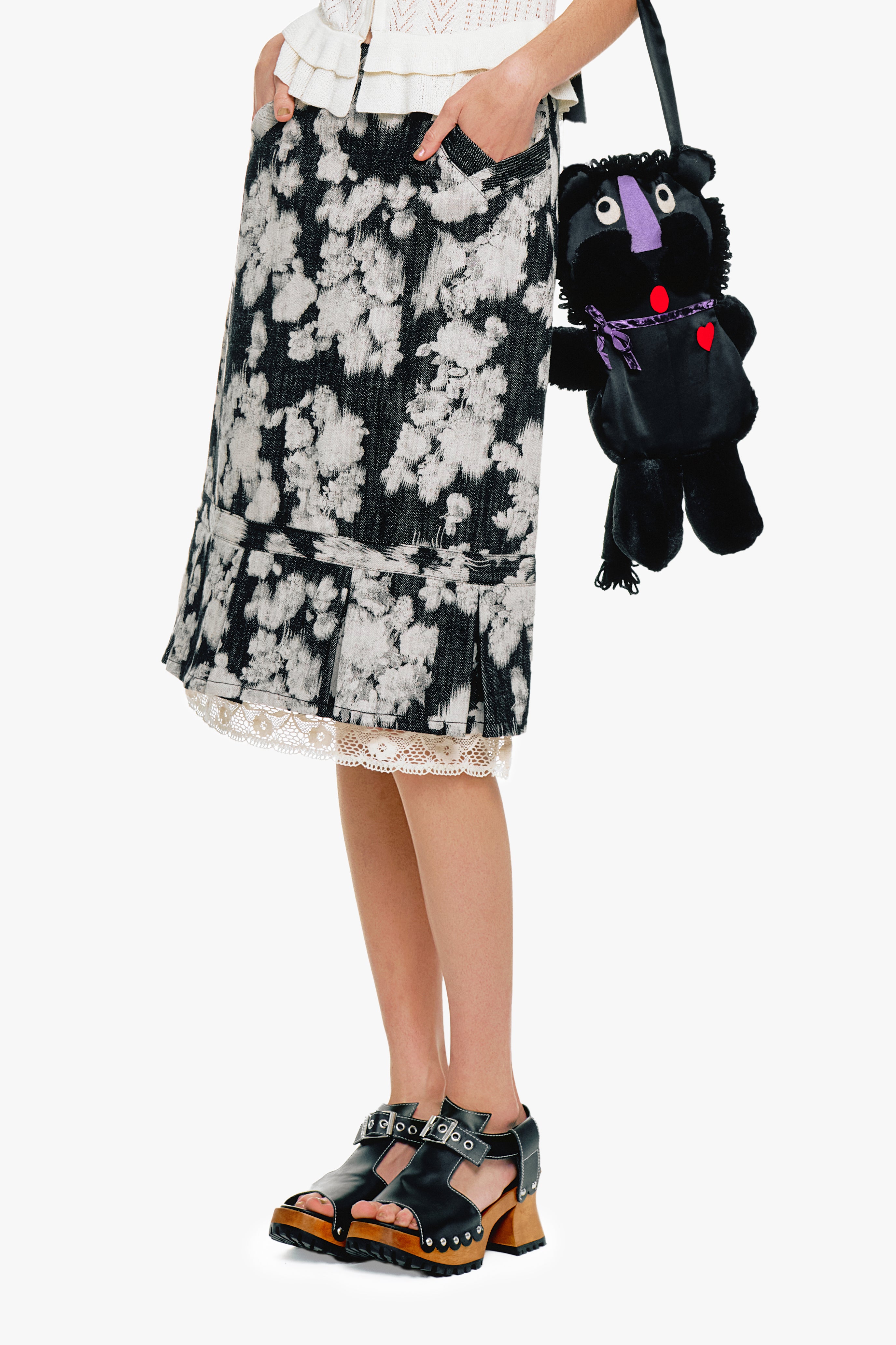 Rose Illusion Denim Lace Trimmed Skirt - Anna Sui Online