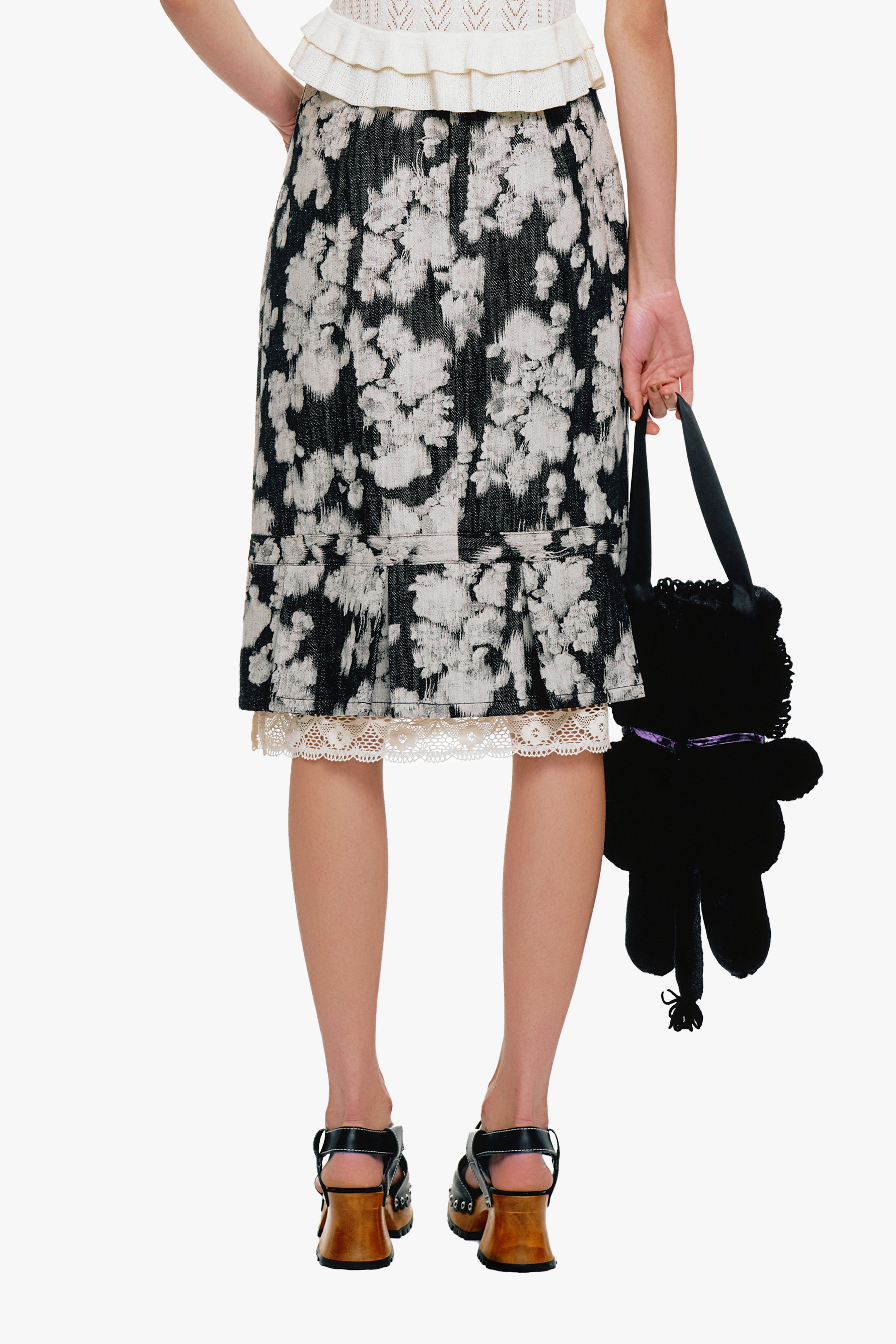 Rose Illusion Denim Lace Trimmed Skirt - Anna Sui Online