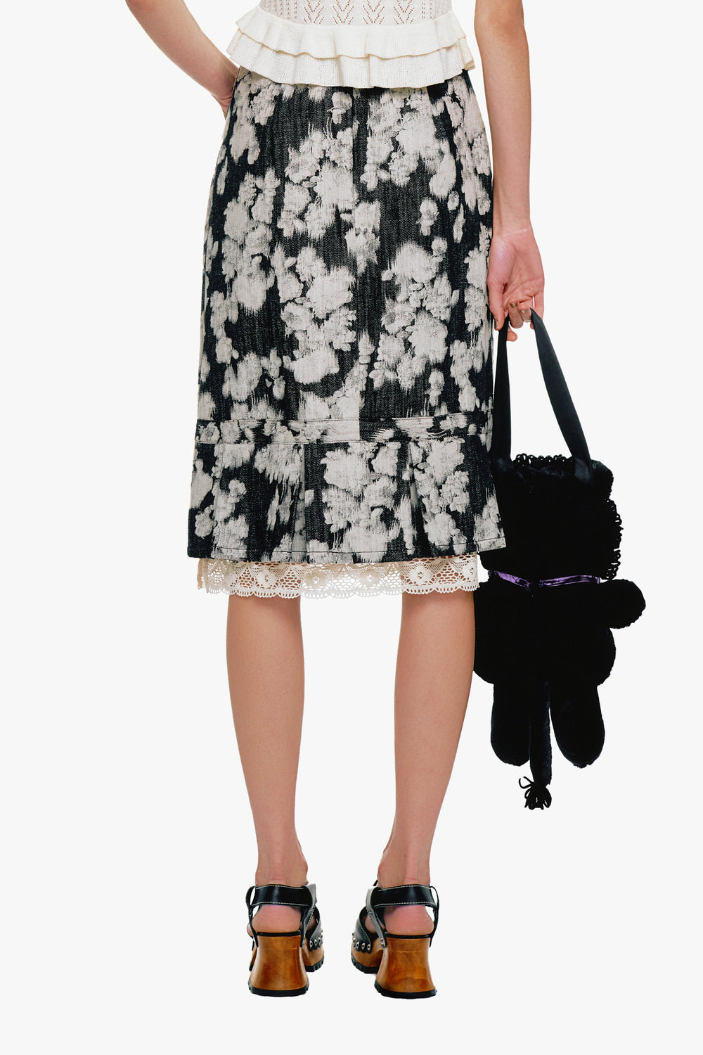 Rose Illusion Denim Lace Trimmed Skirt - Anna Sui Online