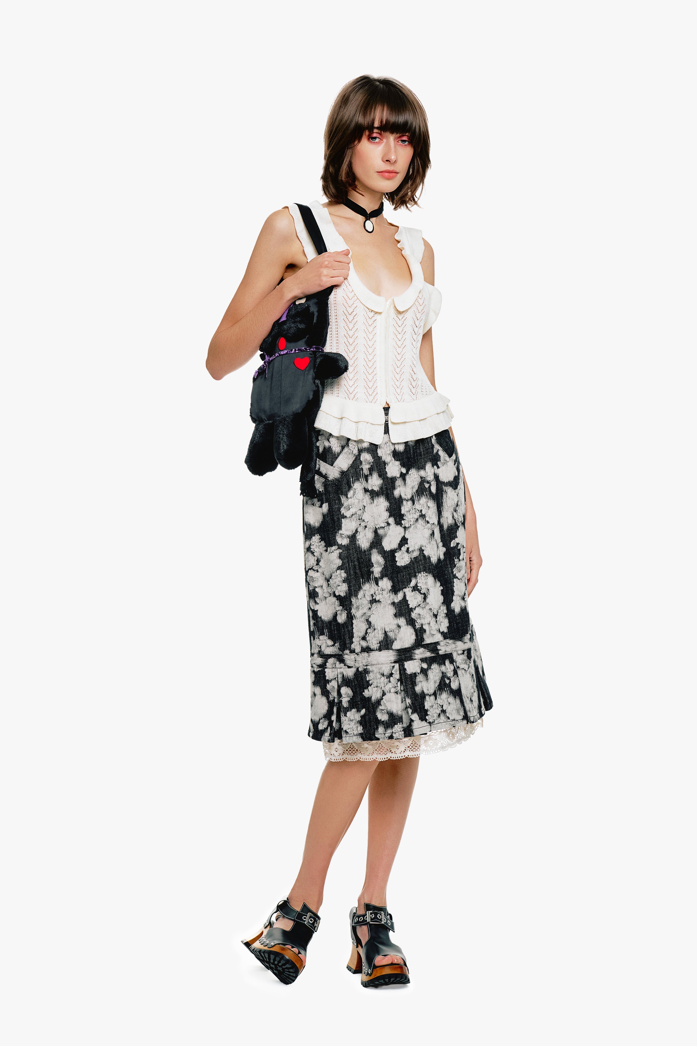 Rose Illusion Denim Lace Trimmed Skirt - Anna Sui Online