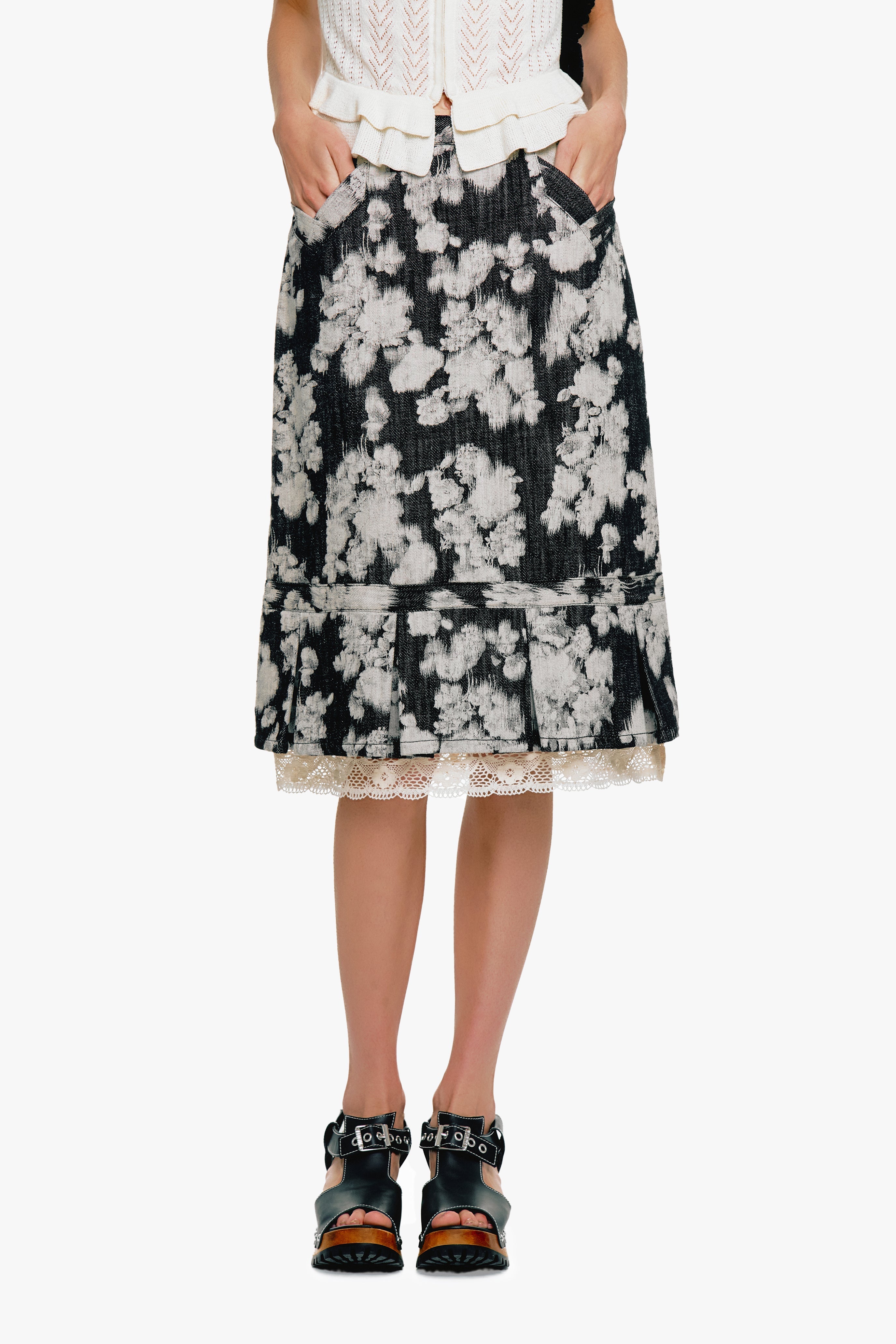 Rose Illusion Denim Lace Trimmed Skirt - Anna Sui Online