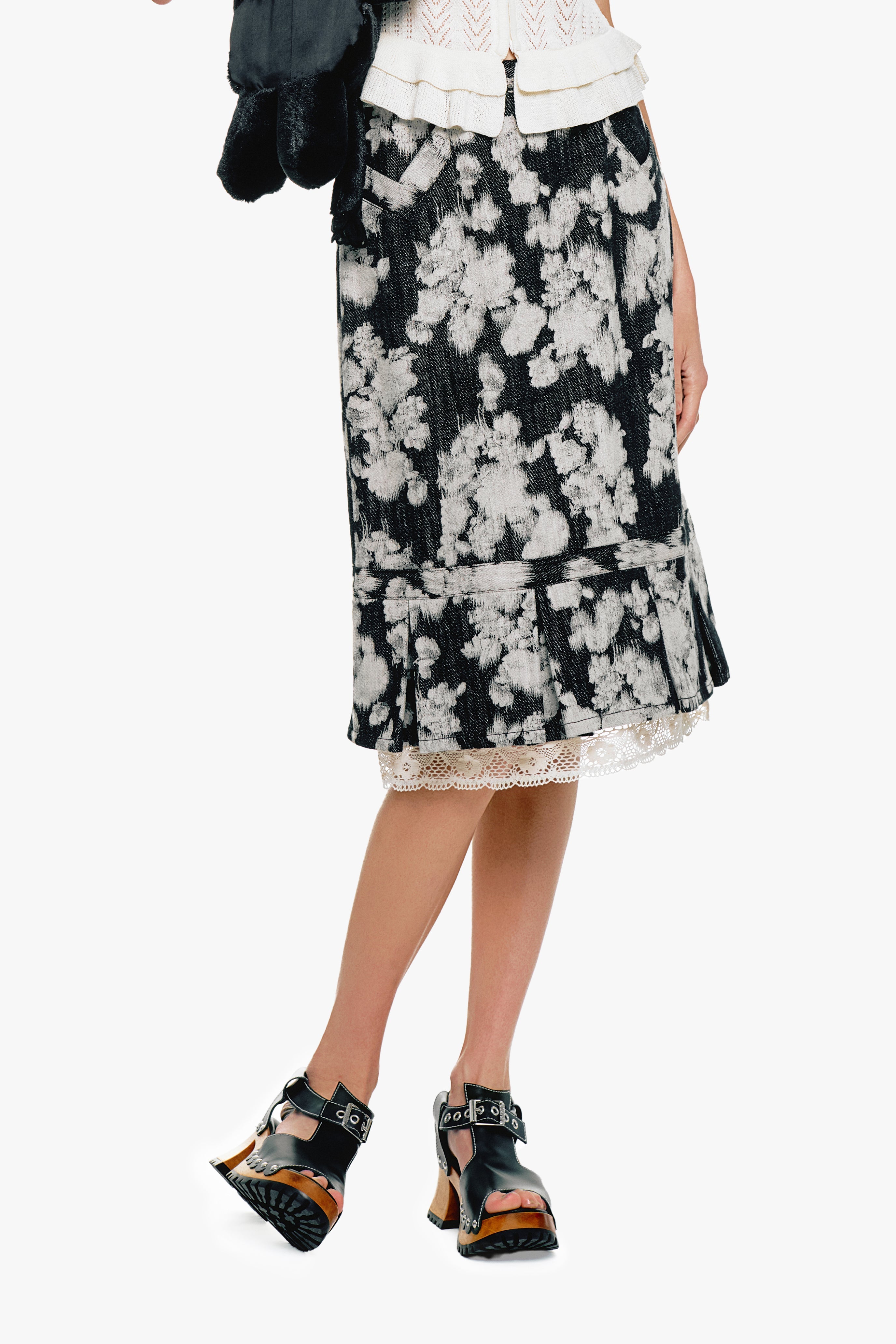Rose Illusion Denim Lace Trimmed Skirt - Anna Sui Online