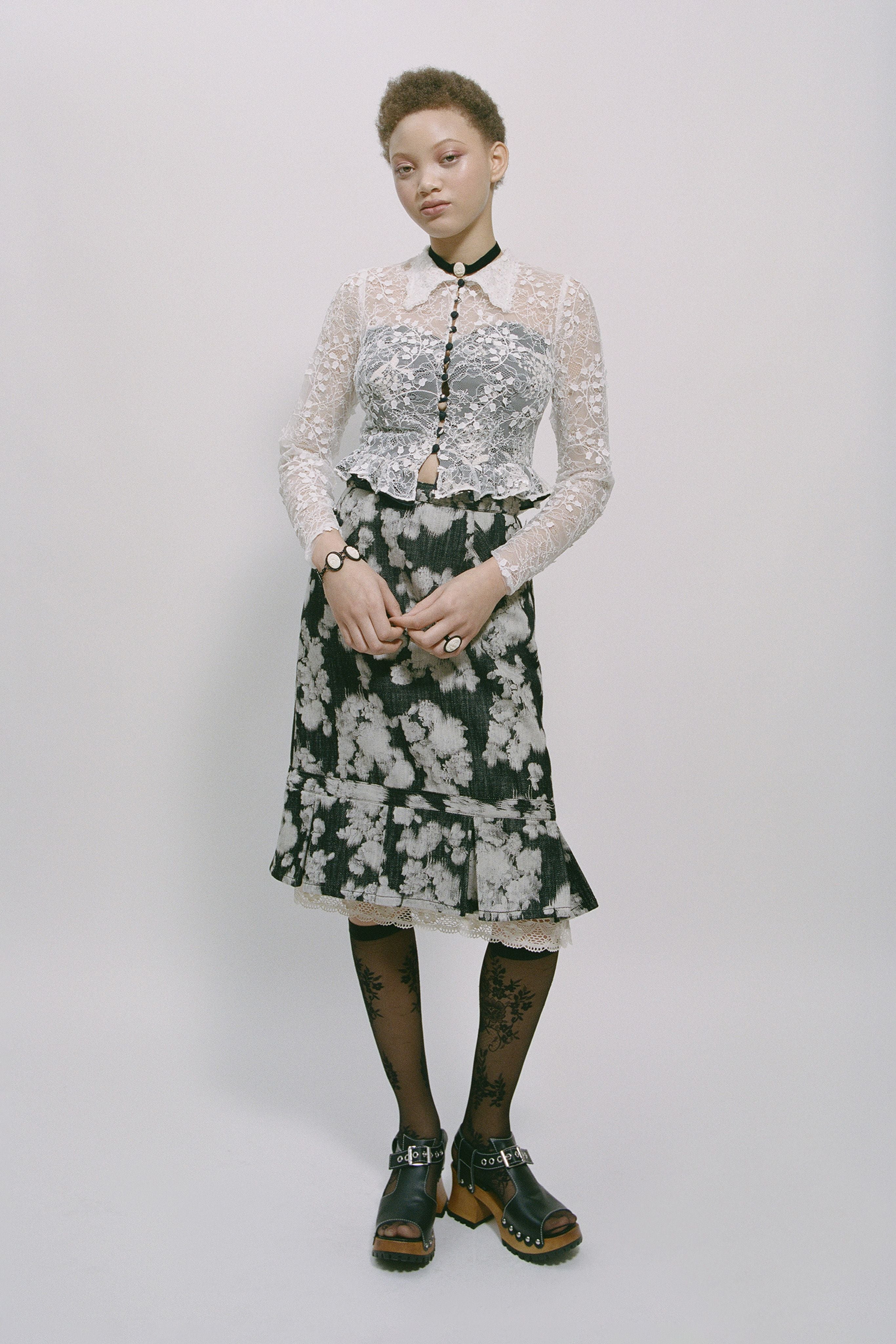 Rose Illusion Denim Lace Trimmed Skirt - Anna Sui Online
