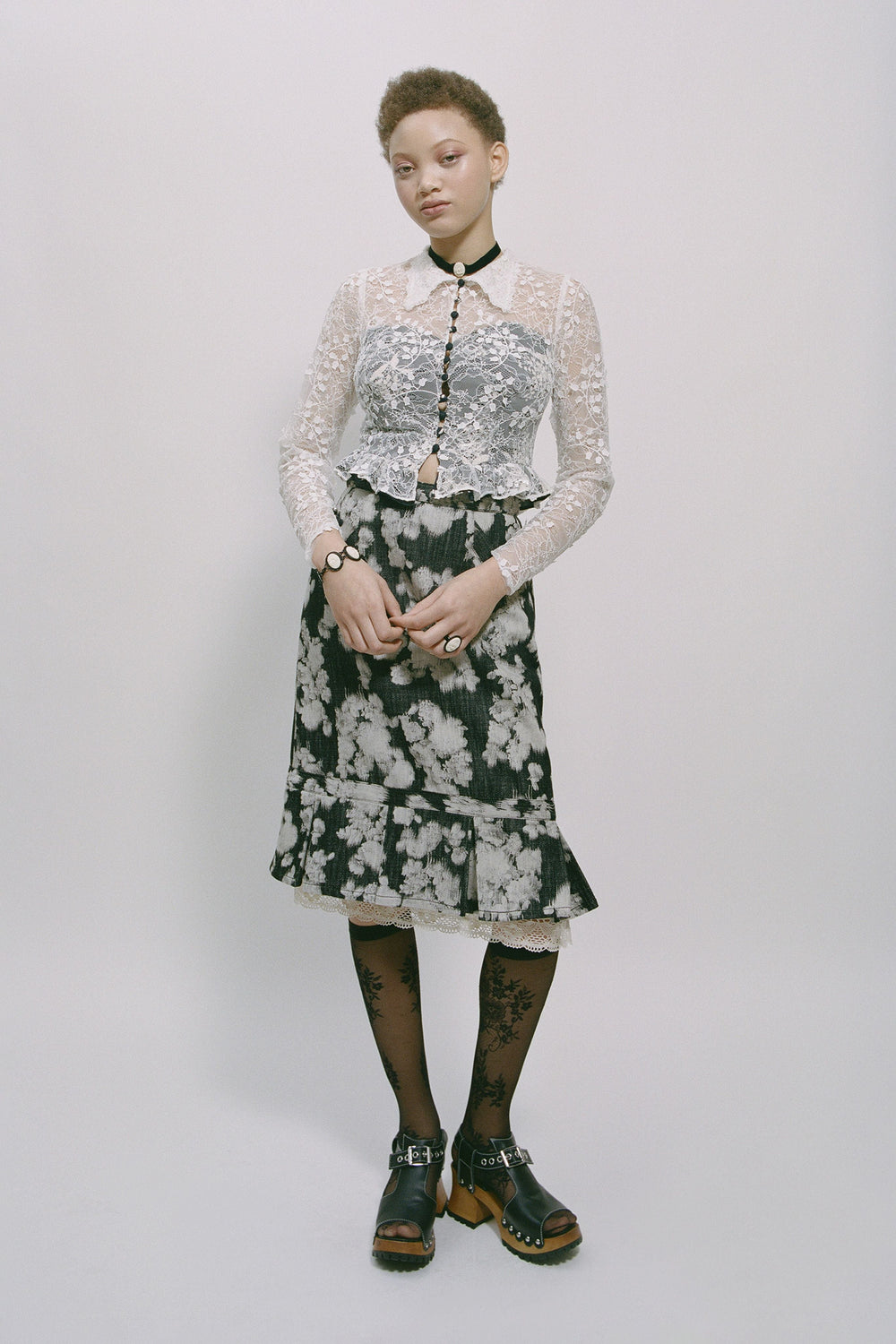 Rose Illusion Denim Lace Trimmed Skirt - Anna Sui Online