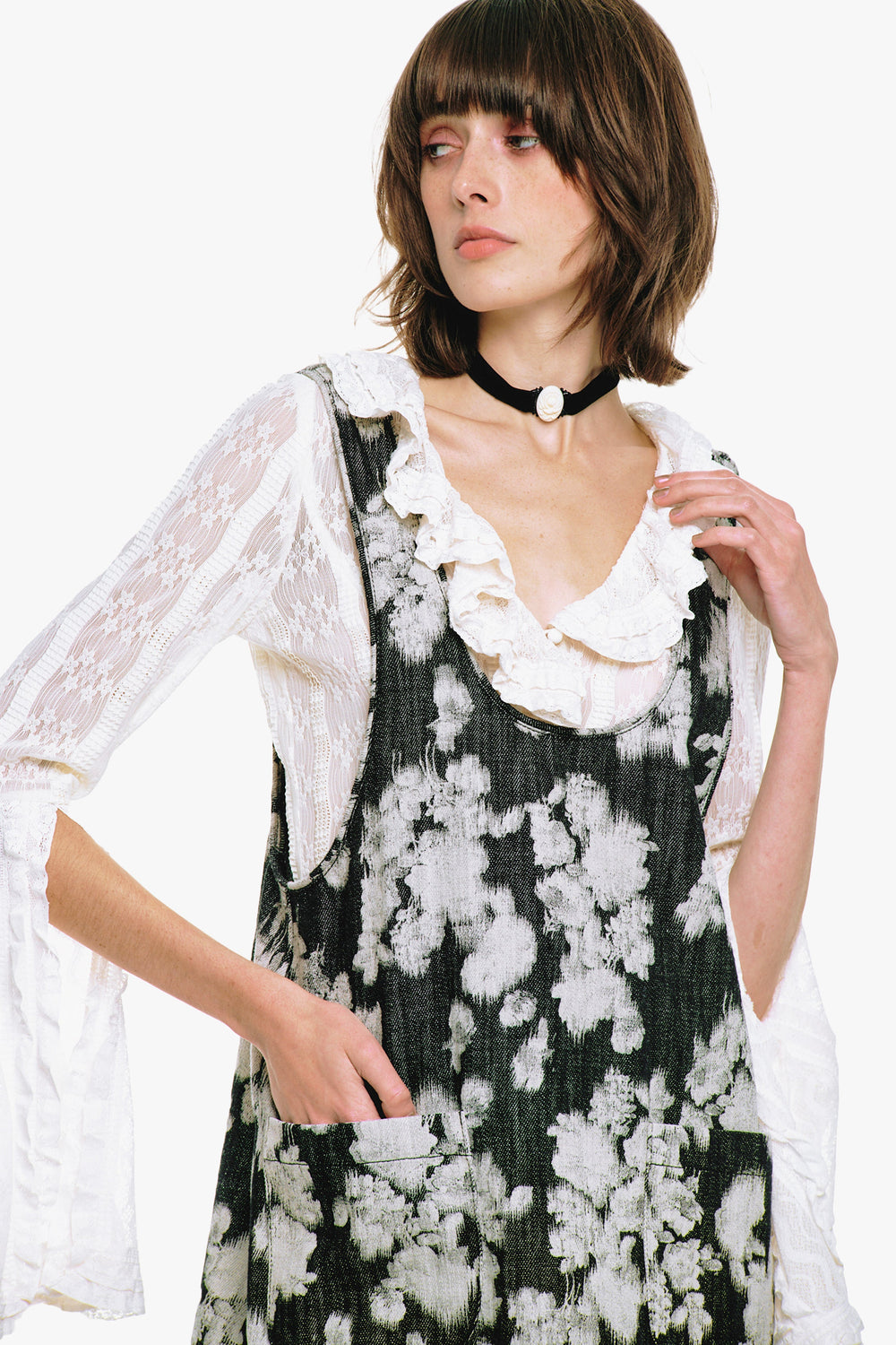 Rose Illusion Denim Ruffle Jumper - Anna Sui US