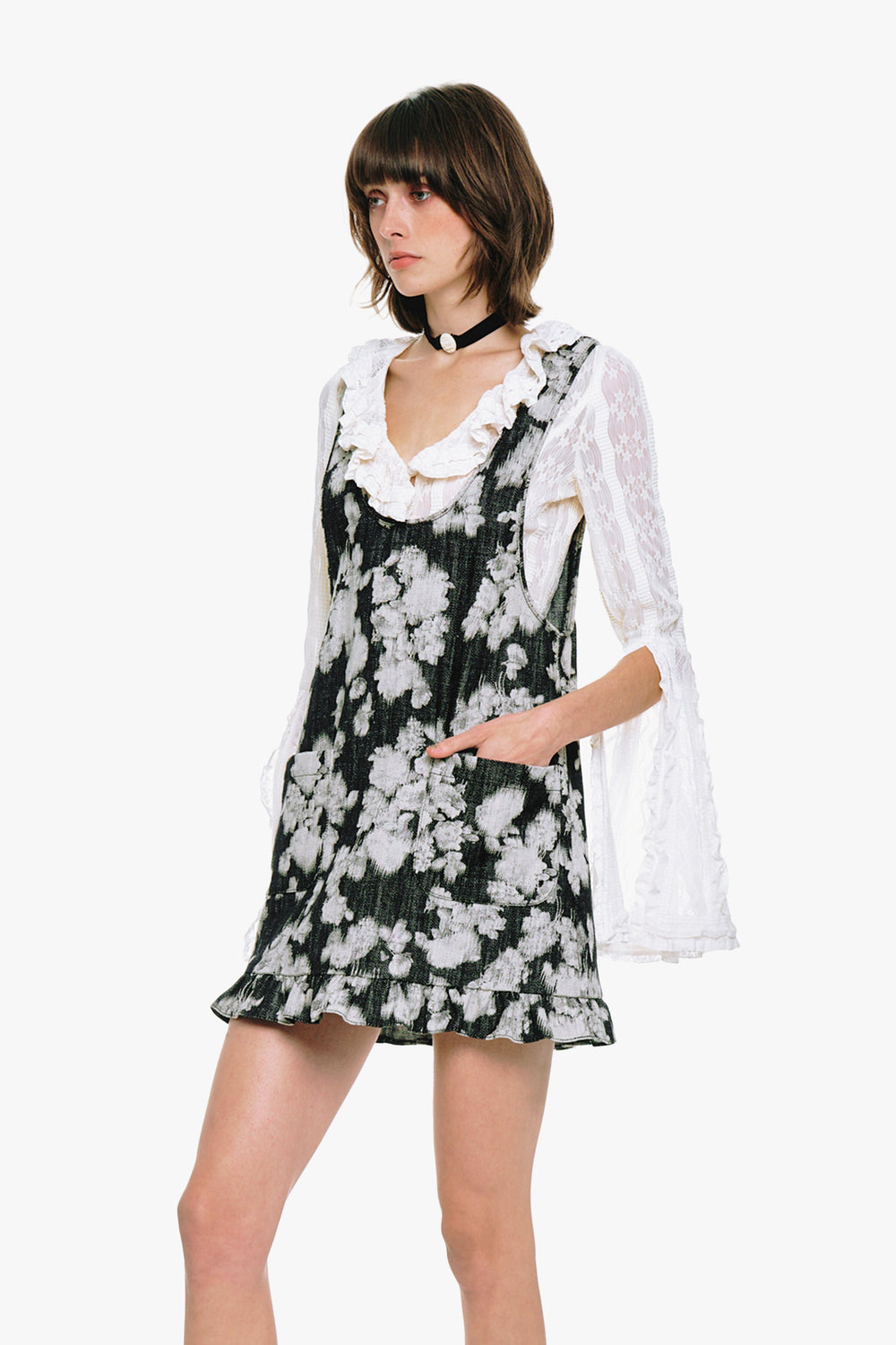 Rose Illusion Denim Ruffle Jumper - Anna Sui US