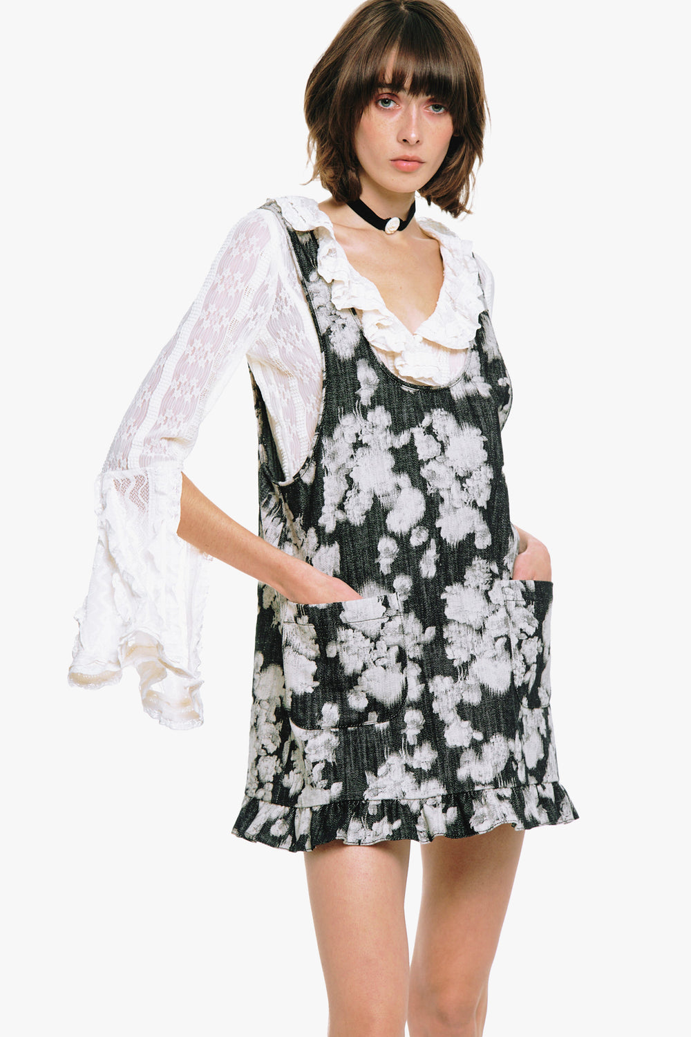 Rose Illusion Denim Ruffle Jumper - Anna Sui US