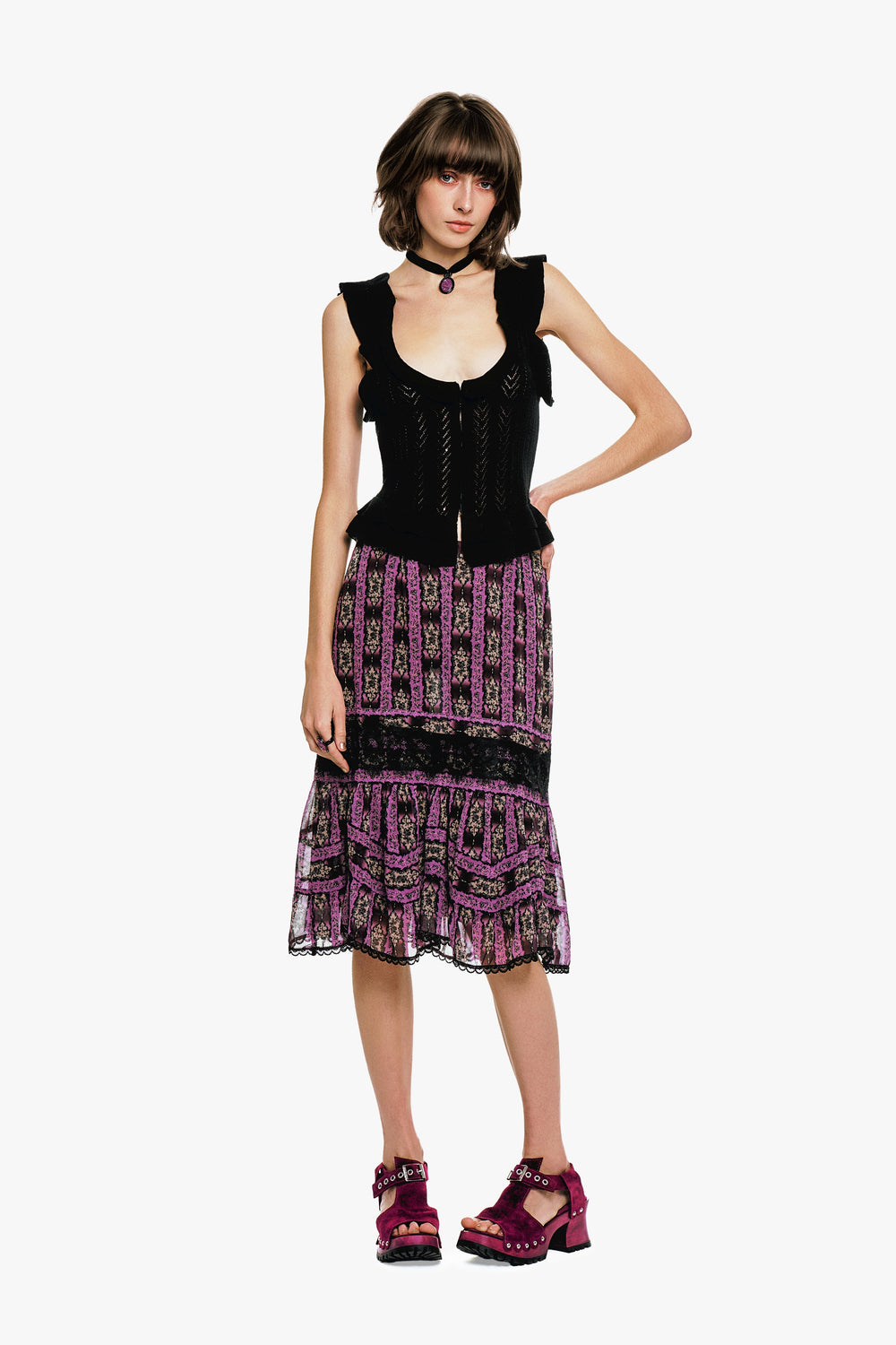 Victorian Pointelle Knitwear Camisole - Black - Anna Sui Outlet