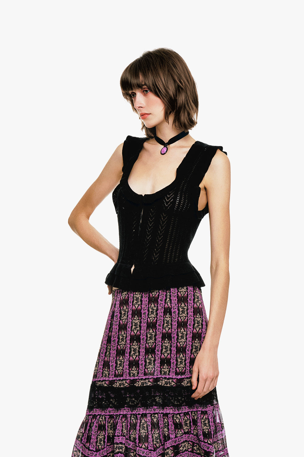 Victorian Pointelle Knitwear Camisole - Black - Anna Sui Outlet
