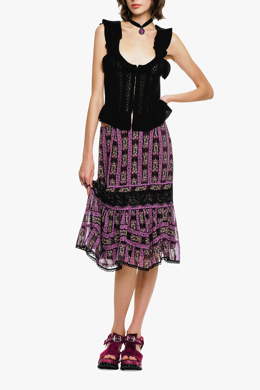 Victorian Pointelle Knitwear Camisole - Black - Anna Sui Outlet